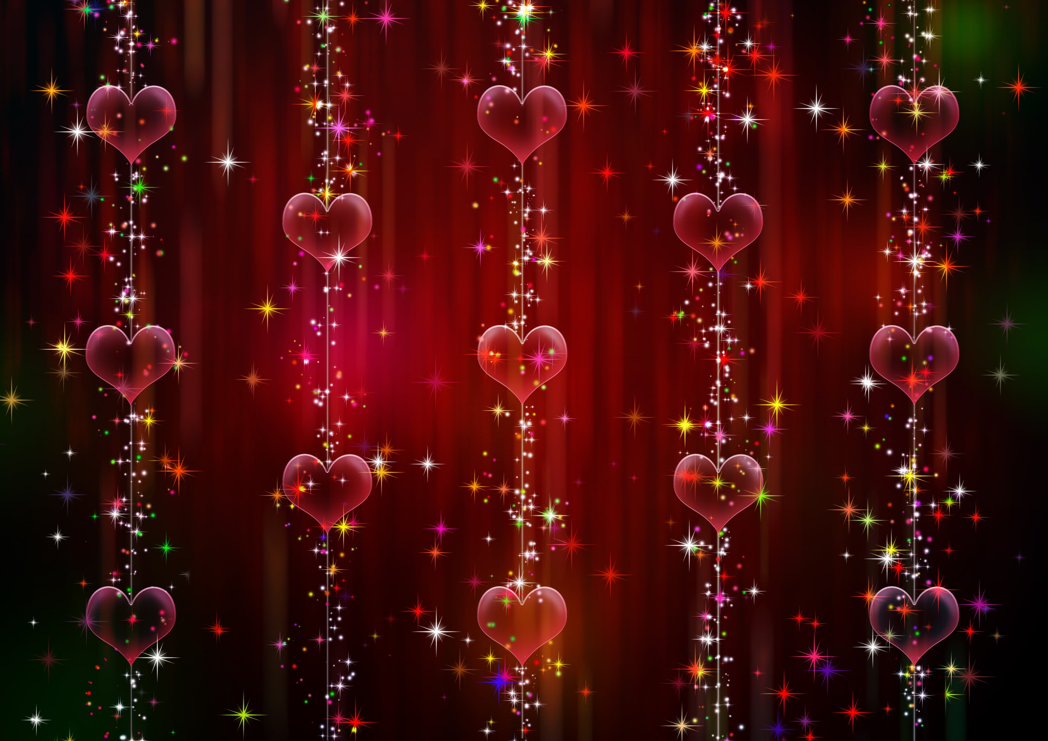 shiny, hanging, glowing, indoors, close-up, multi colored, hearts, large group of objects, night, celebration, digital, 2K, no people, design, HD Wallpaper
