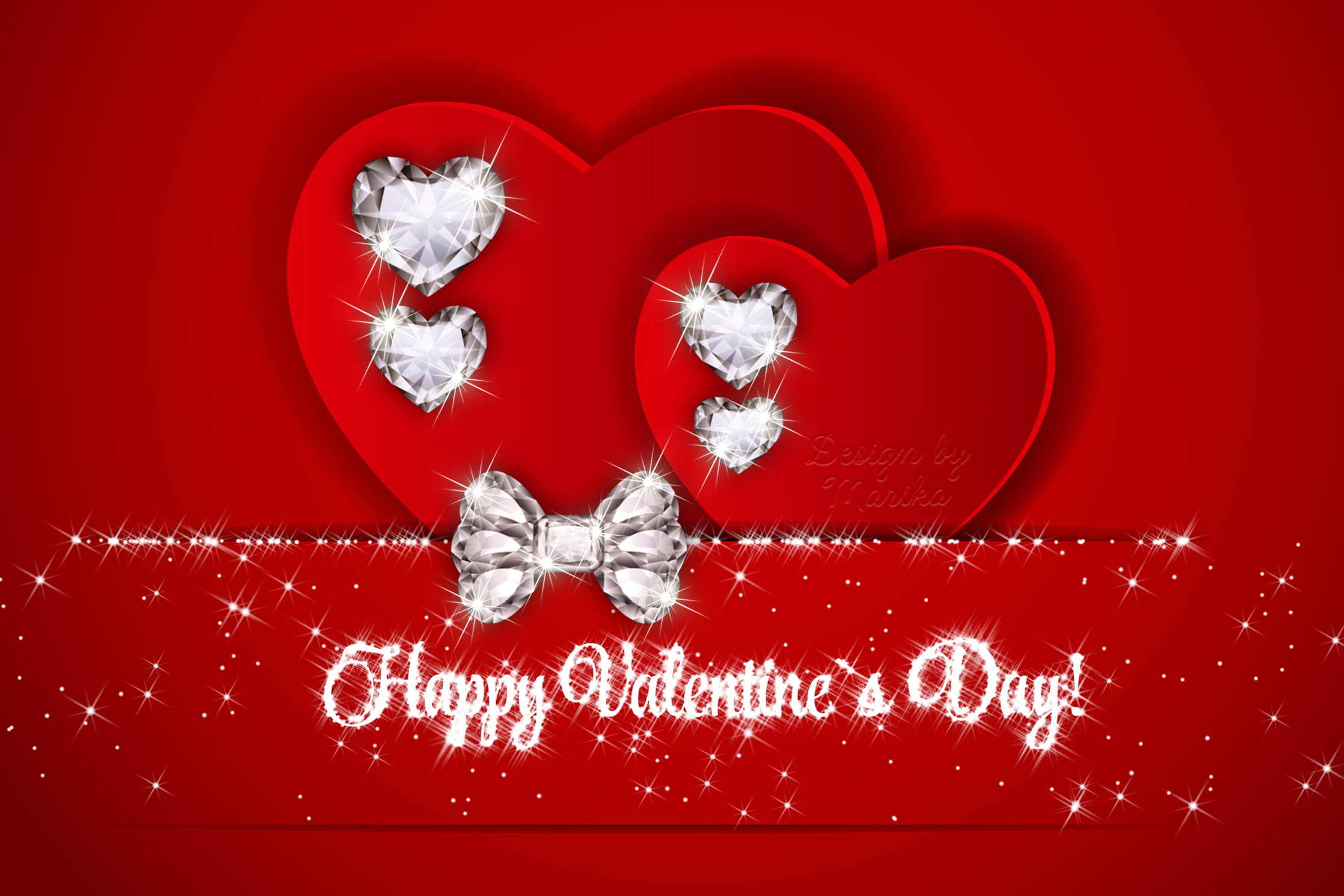 s, Shine, love, Design by Marika, red, diamonds, valentine, day, Valentines Day, romantic, heart, text, 1080P, bow, Happy, HD Wallpaper