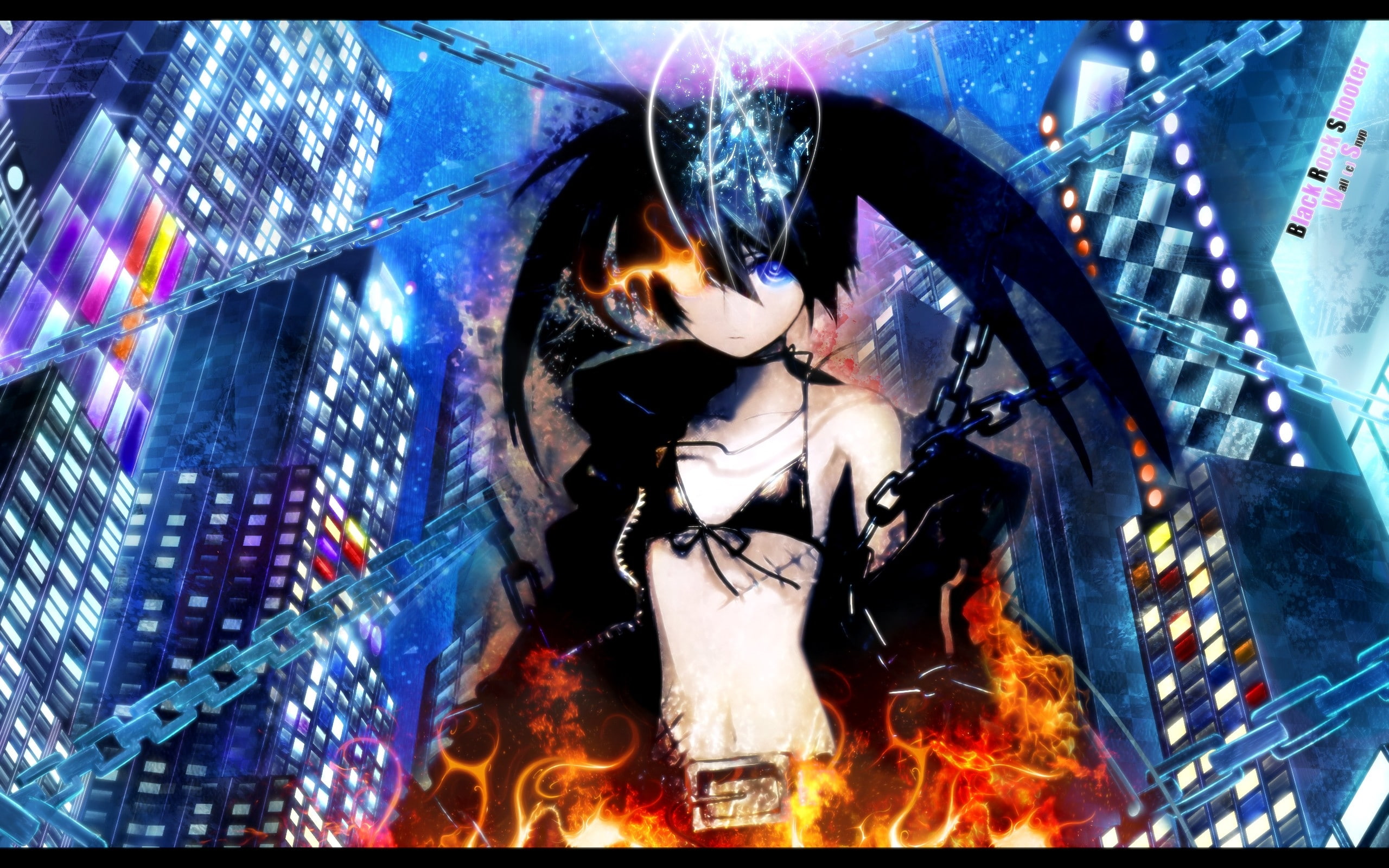 hd, girls, chains, art, colorful, 2K, hot, rock, snyp, shooter, anime, Black Rock Shooter, black, x, HD Wallpaper