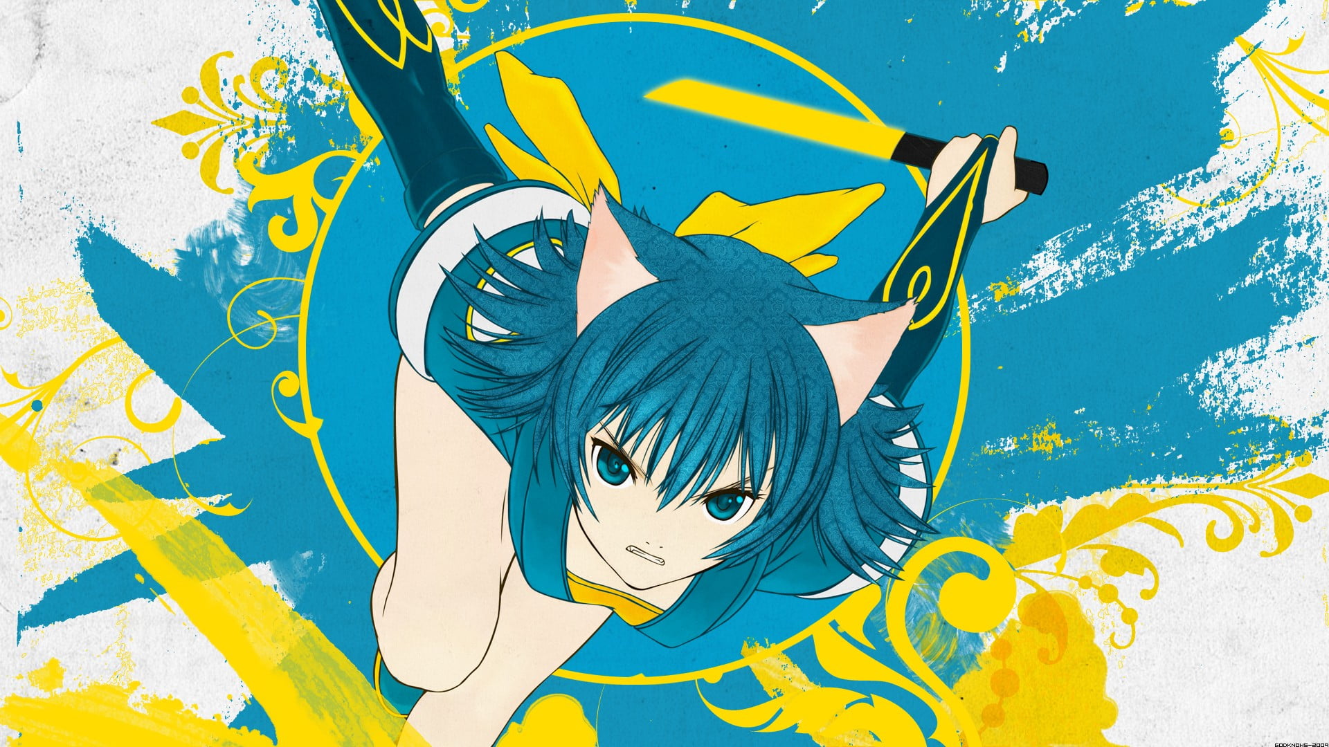 portrait, Tony Taka, blue, outdoors, mural, wall - building feature, front view, young adult, adult, digital, dress, one person, 1080P, yellow, HD Wallpaper