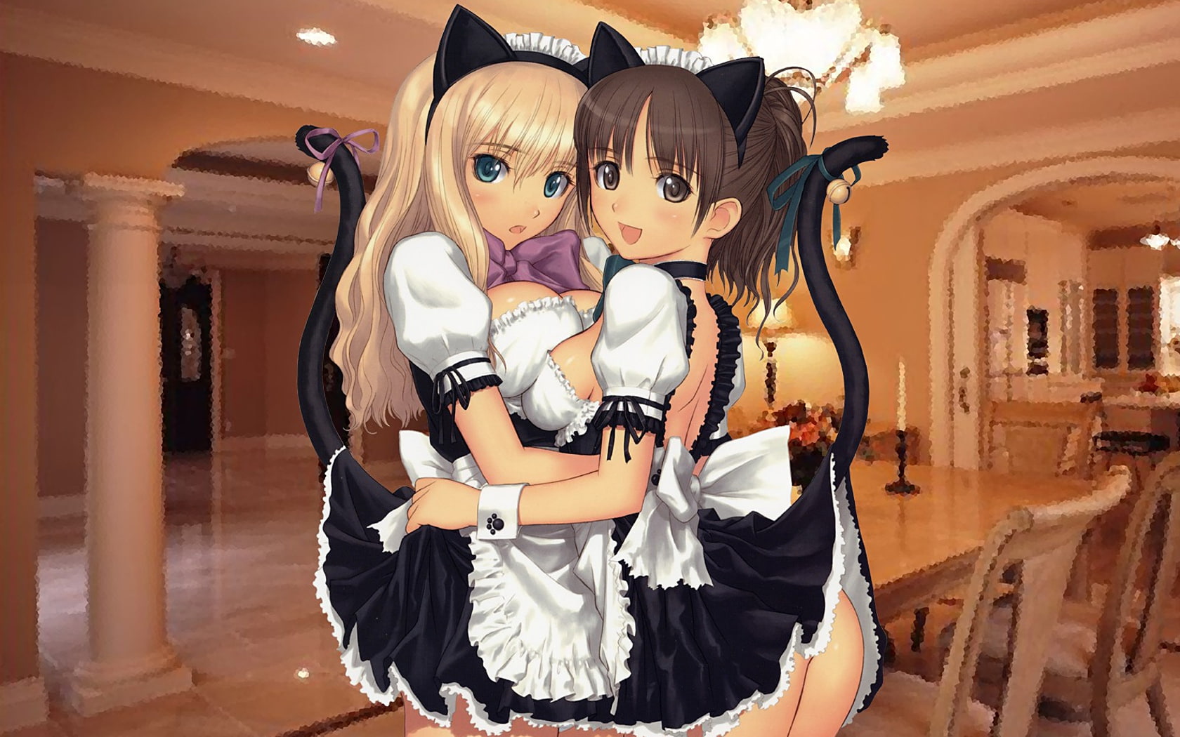 maids, animal, Tony Taka, 720P, animals, art, taka, x, cats, ears, tony, nekomimi, hd, HD Wallpaper
