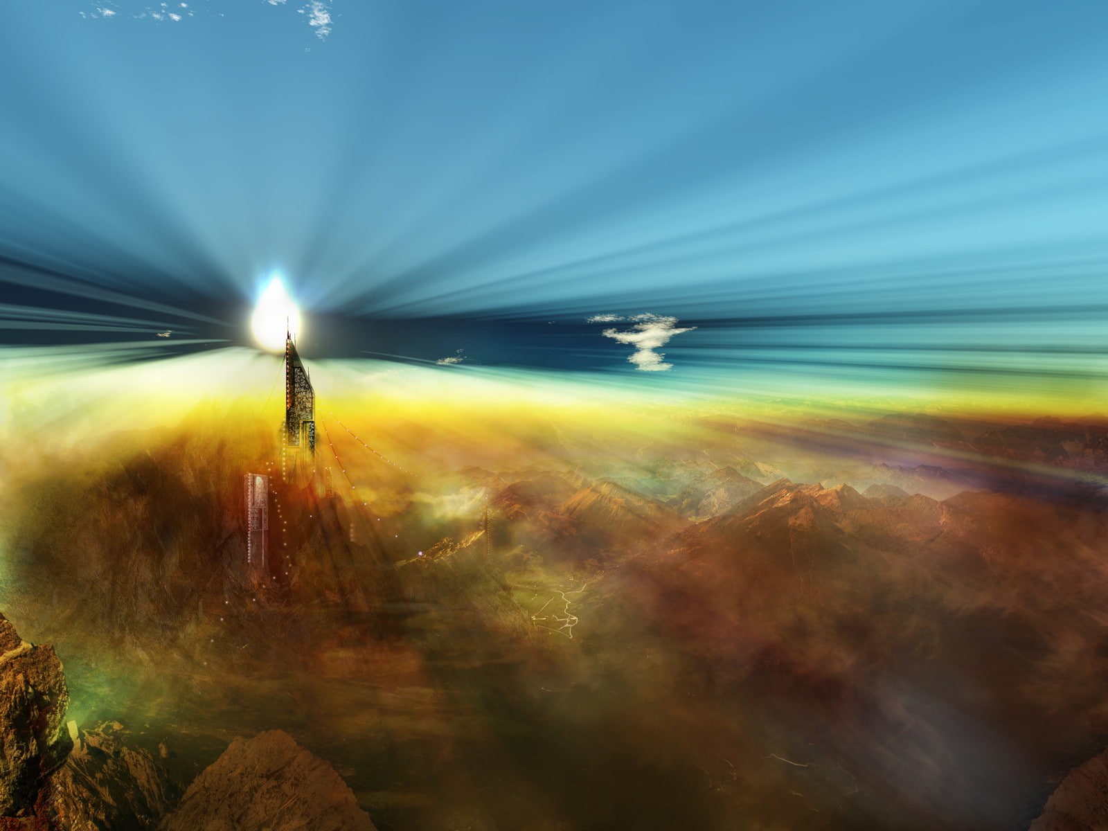 sunbeam, environment, scenics - nature, no people, digital composite, lens flare, Pulsar, architecture, beauty in nature, blurred motion, illuminated, Futuristic, HD Wallpaper