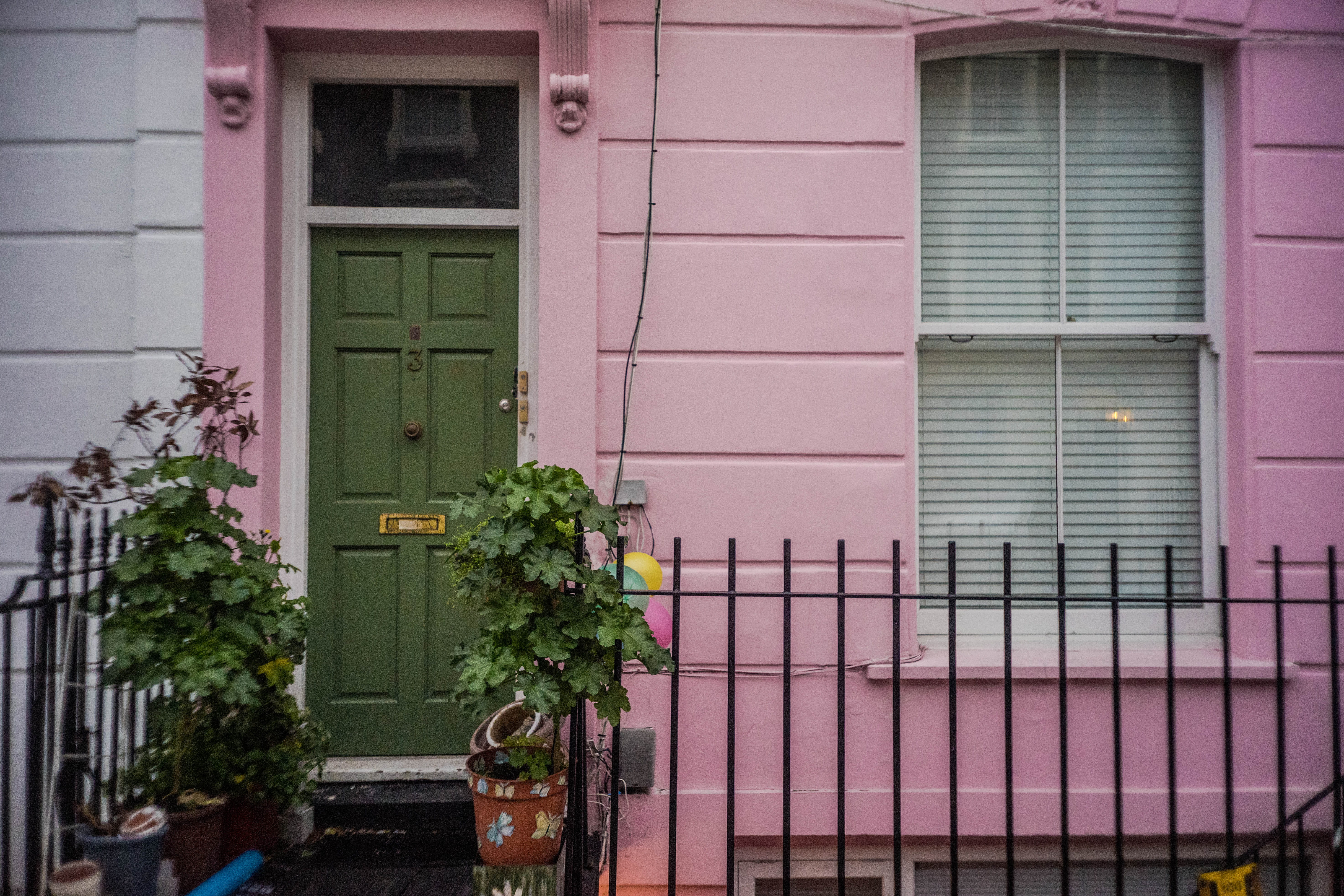 green door, no people, shutter, building, house door, green color, growth, pink, safety, entrance, home decor, built structure, plant, home, door, architecture, HD Wallpaper