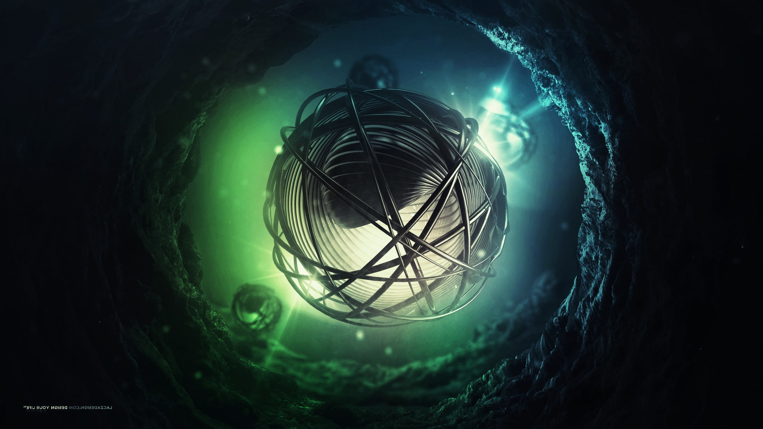 water, sphere, light - natural phenomenon, no people, electric lamp, 2K, underwater, geometric shape, shape, abstract, marine, nature, circle, digital art, HD Wallpaper