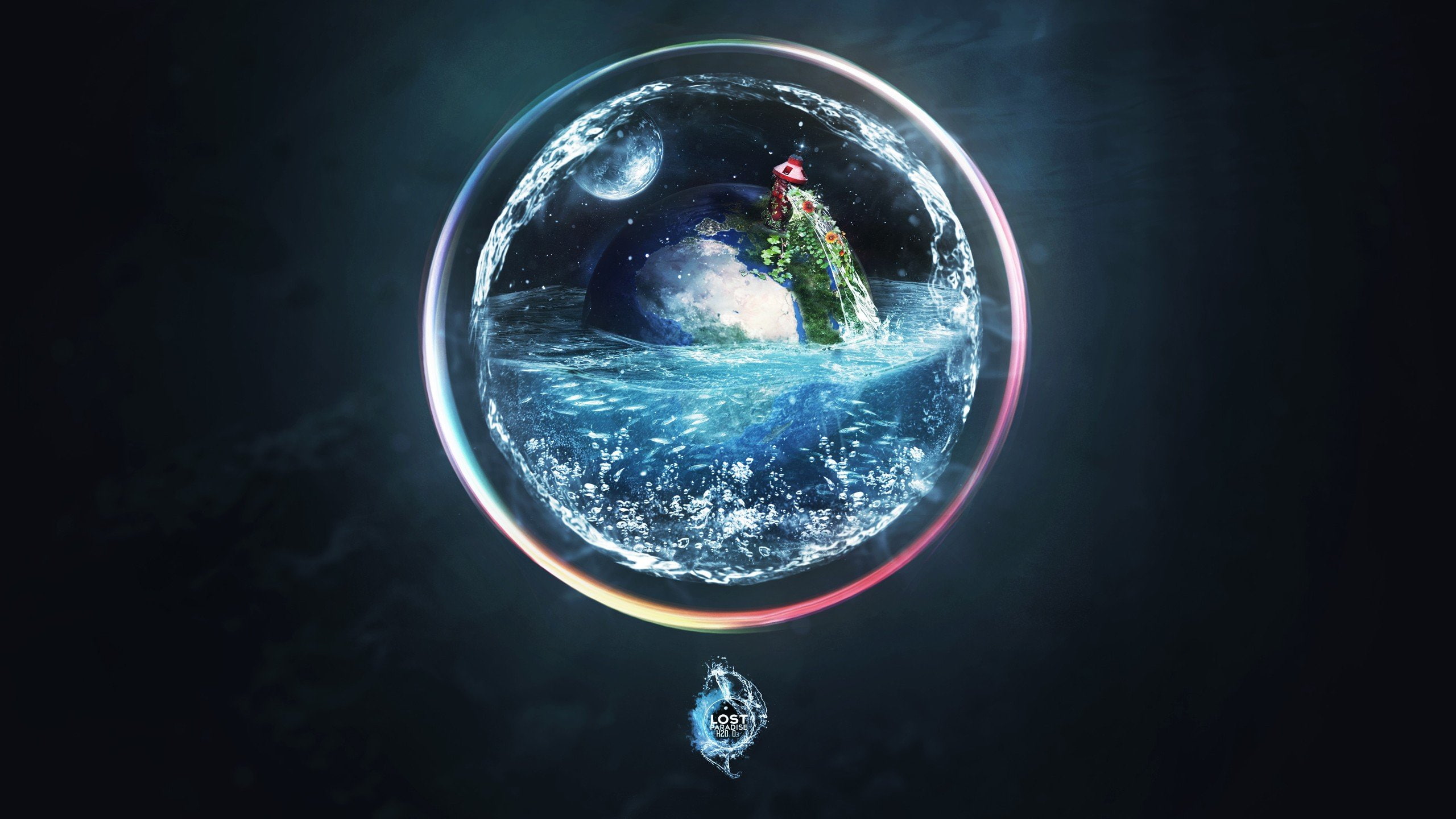 paradise, 2K, manipulation, art, lacza, photo, digital, blue, nature, HD Wallpaper