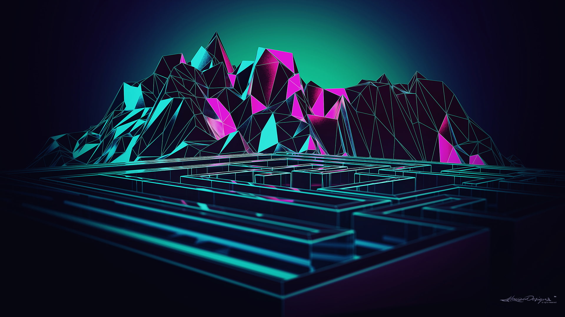 3d, mountain, Lacza, artwork, digital art, Mazes, Low Poly, 1080P, HD Wallpaper