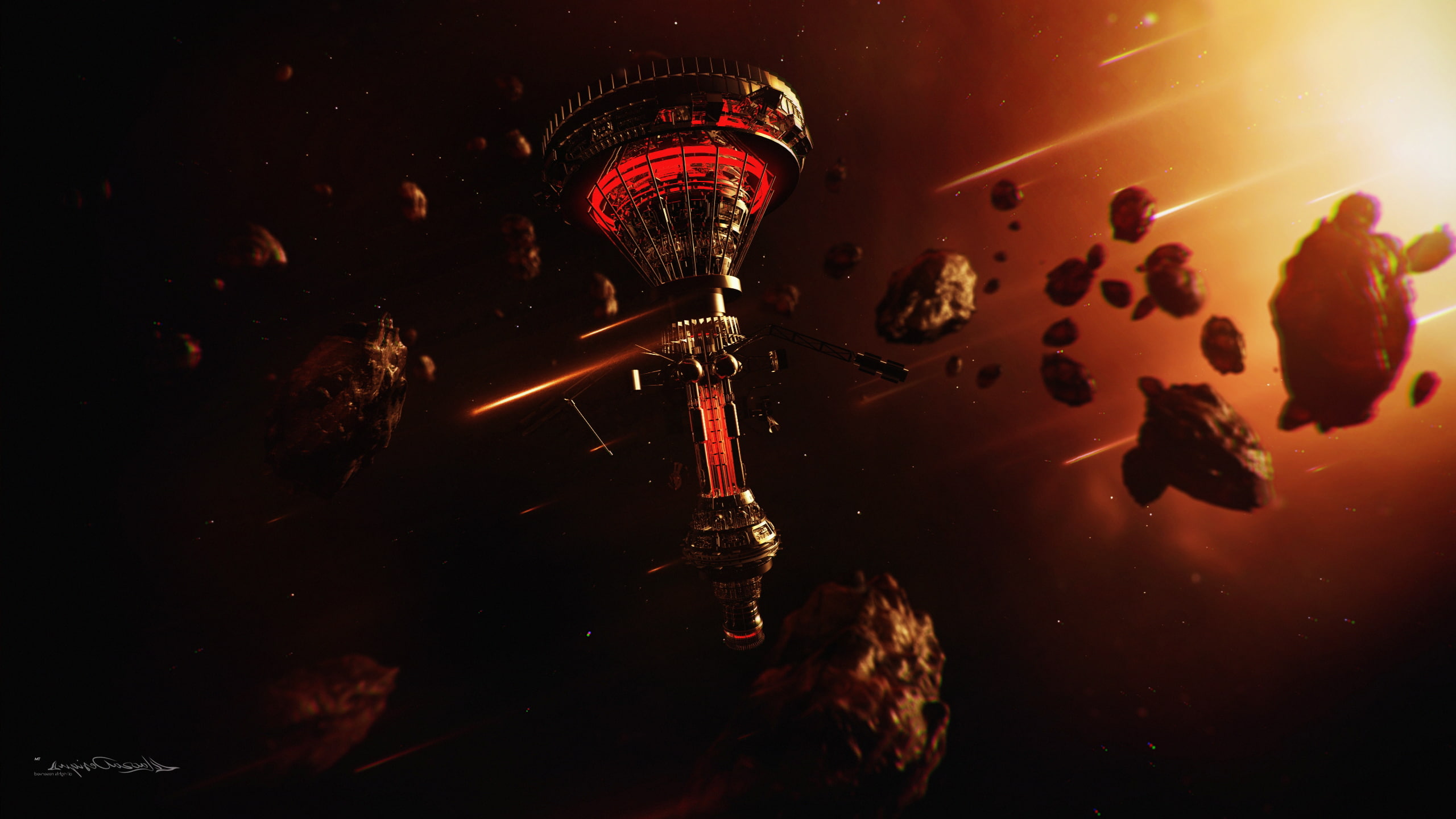 reflection, accidents and disasters, Glowing, Lacza, studio shot, night, nature, water, Space Station, Space Art, lighting equipment, nightlife, digital art, HD Wallpaper