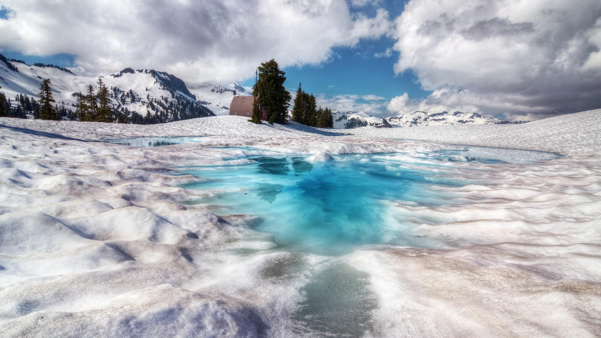 lakes, photo, snow, frozen, elfin, winter, 1080P, covered, mountain, nature and landscapes, nature, HD Wallpaper