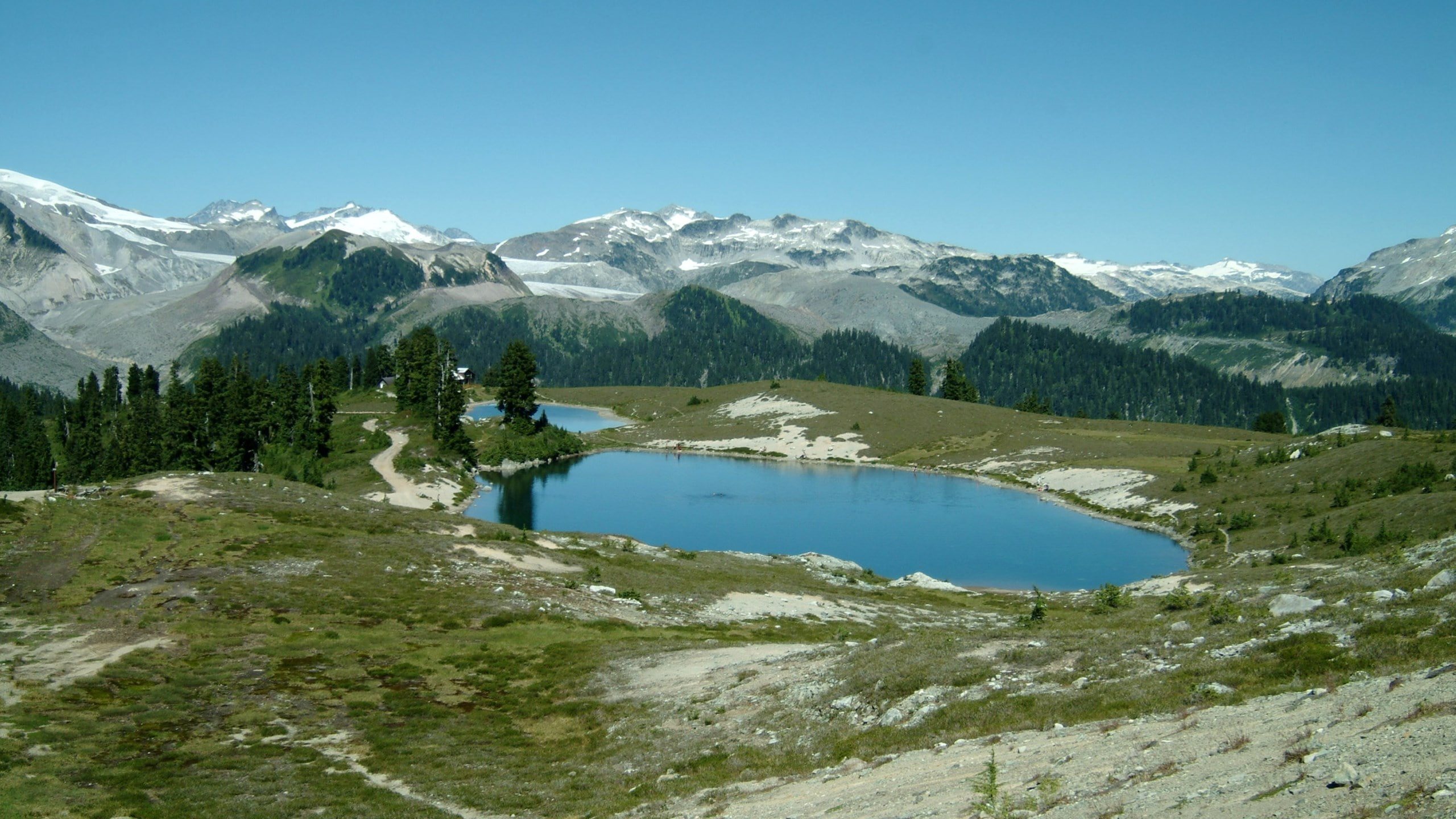 day, lake, travel, pine woodland, scenics - nature, mountain, tranquil scene, land, snowcapped mountain, no people, tree, elfin lake, coniferous tree, sky, HD Wallpaper