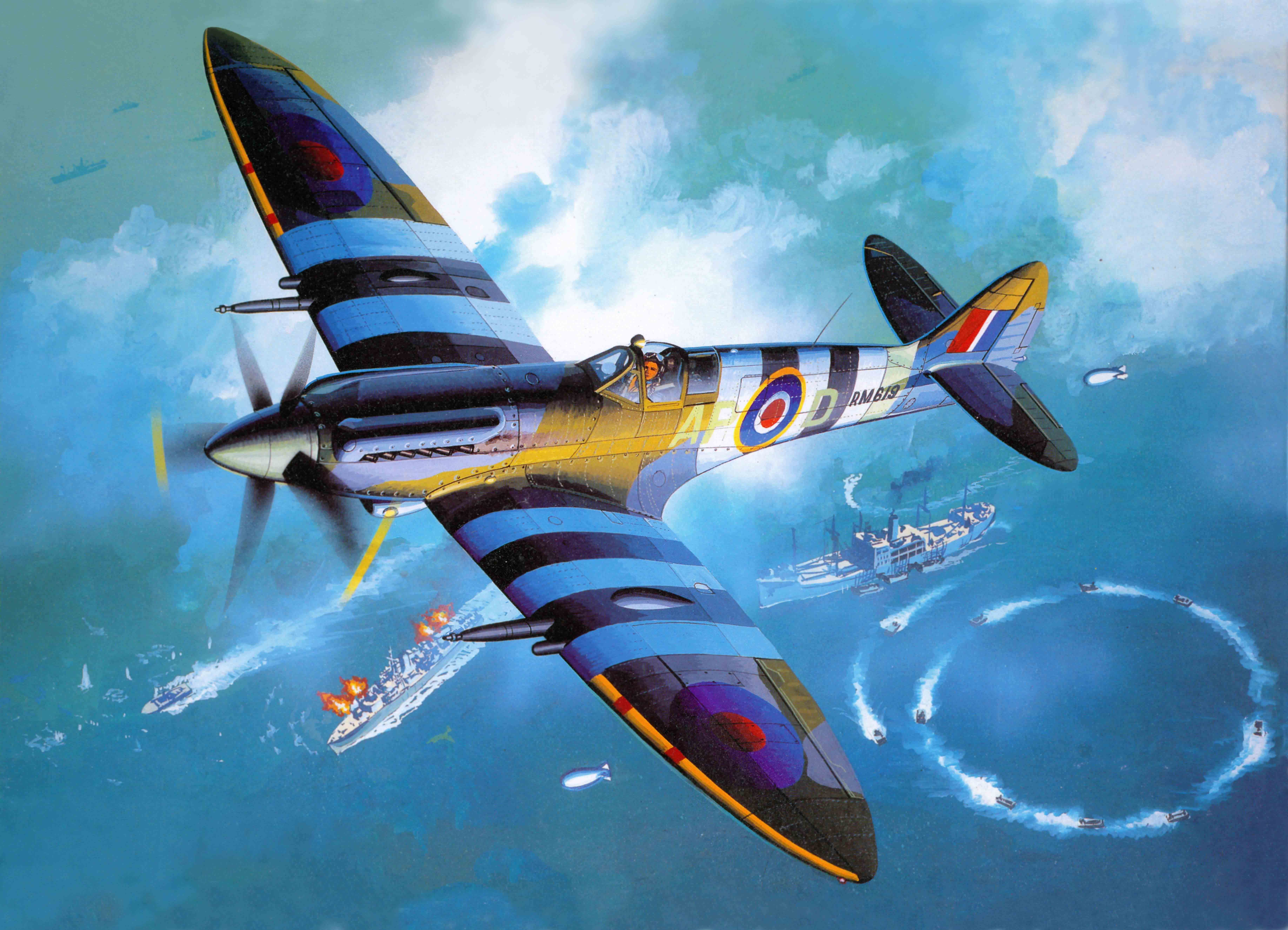 motion, interceptor, 1938., bomber, no people, modification, used, developed, transportation, Supermarine Spitfire, cloud - sky, underwater, fighter plane, HD Wallpaper