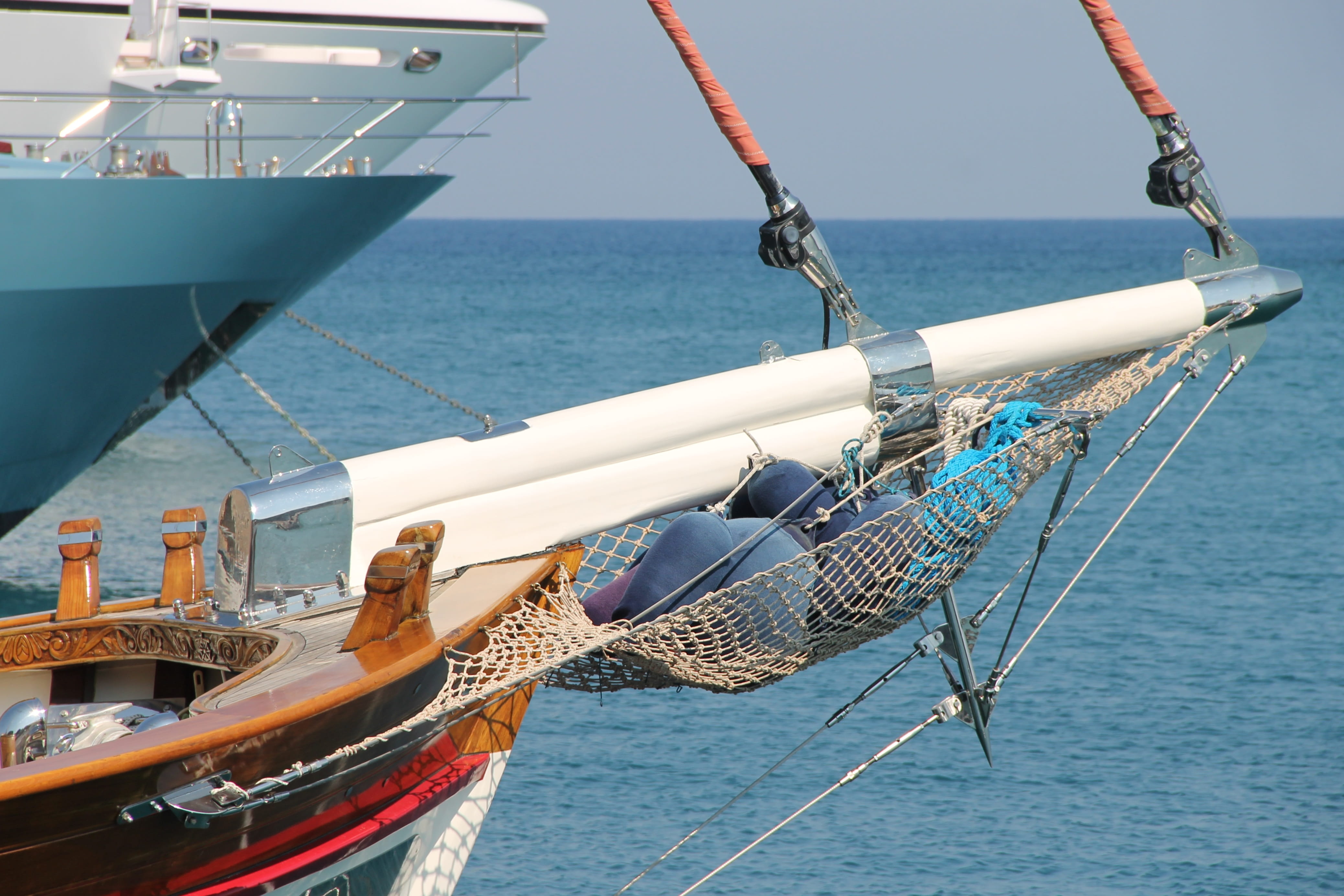 outdoors, nautical equipment, anchored, front piece, water, yacht, mode of transportation, ships bow, no people, mediterranean, ships, 4K, ocean, nature, HD Wallpaper