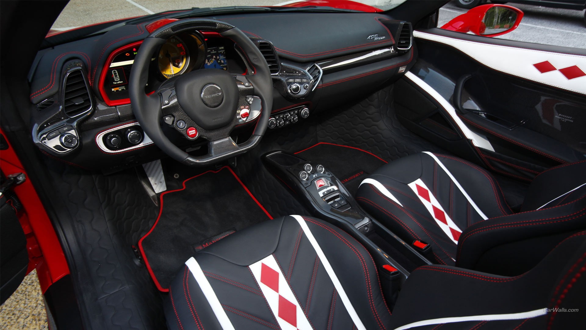 motor vehicle, transportation, mode of transportation, 1080P, number, control, day, indoors, luxury, high angle view, vehicle interior, land vehicle, Ferrari 458, HD Wallpaper