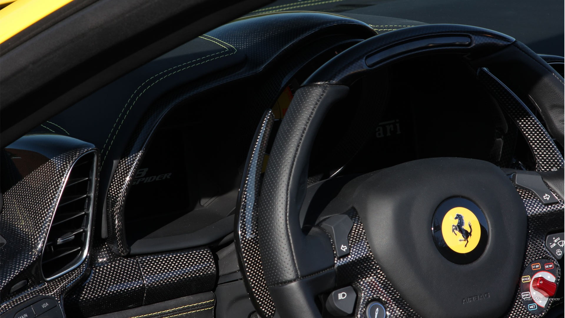 Ferrari 458, sport, mode of transportation, motor vehicle, land vehicle, black color, 1080P, modern, close-up, vehicle interior, car, transportation, number, HD Wallpaper