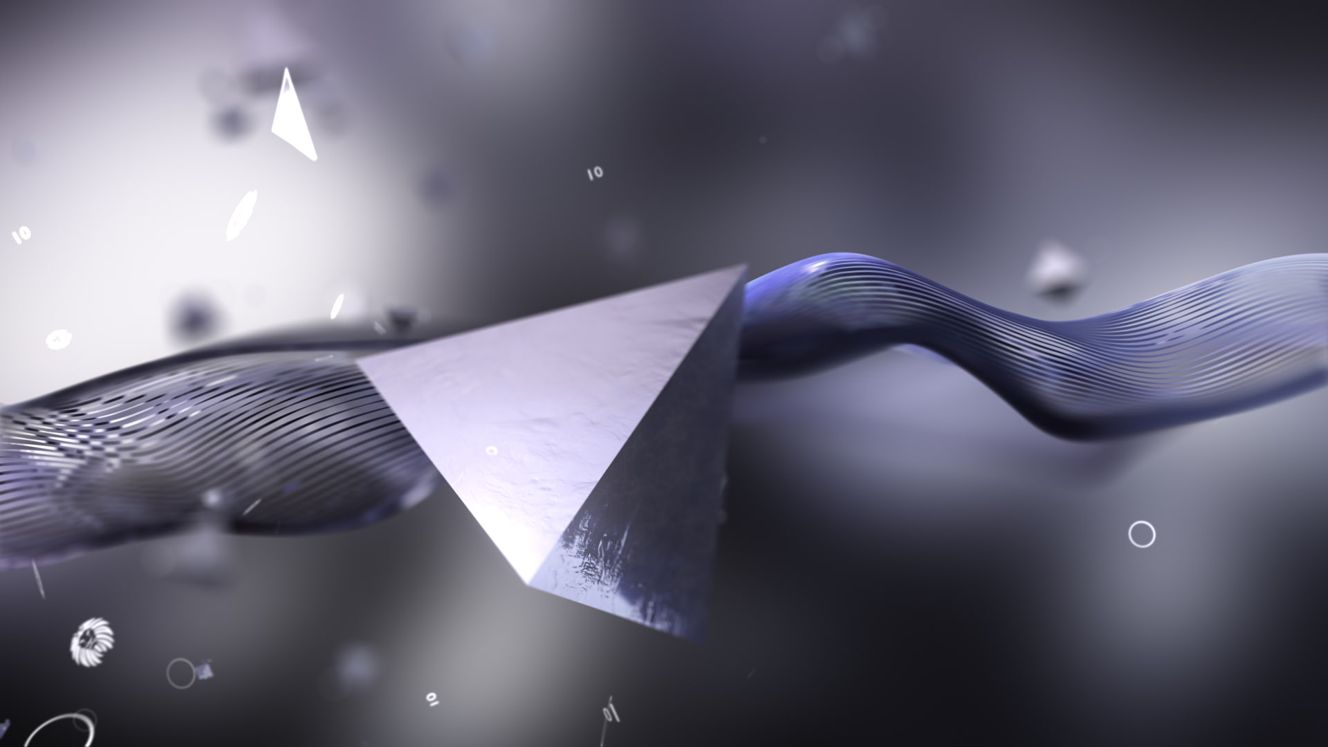 abstract, CGI, waveforms, pyramid, depth of field, 1080P, text, symbolic, digital art, HD Wallpaper