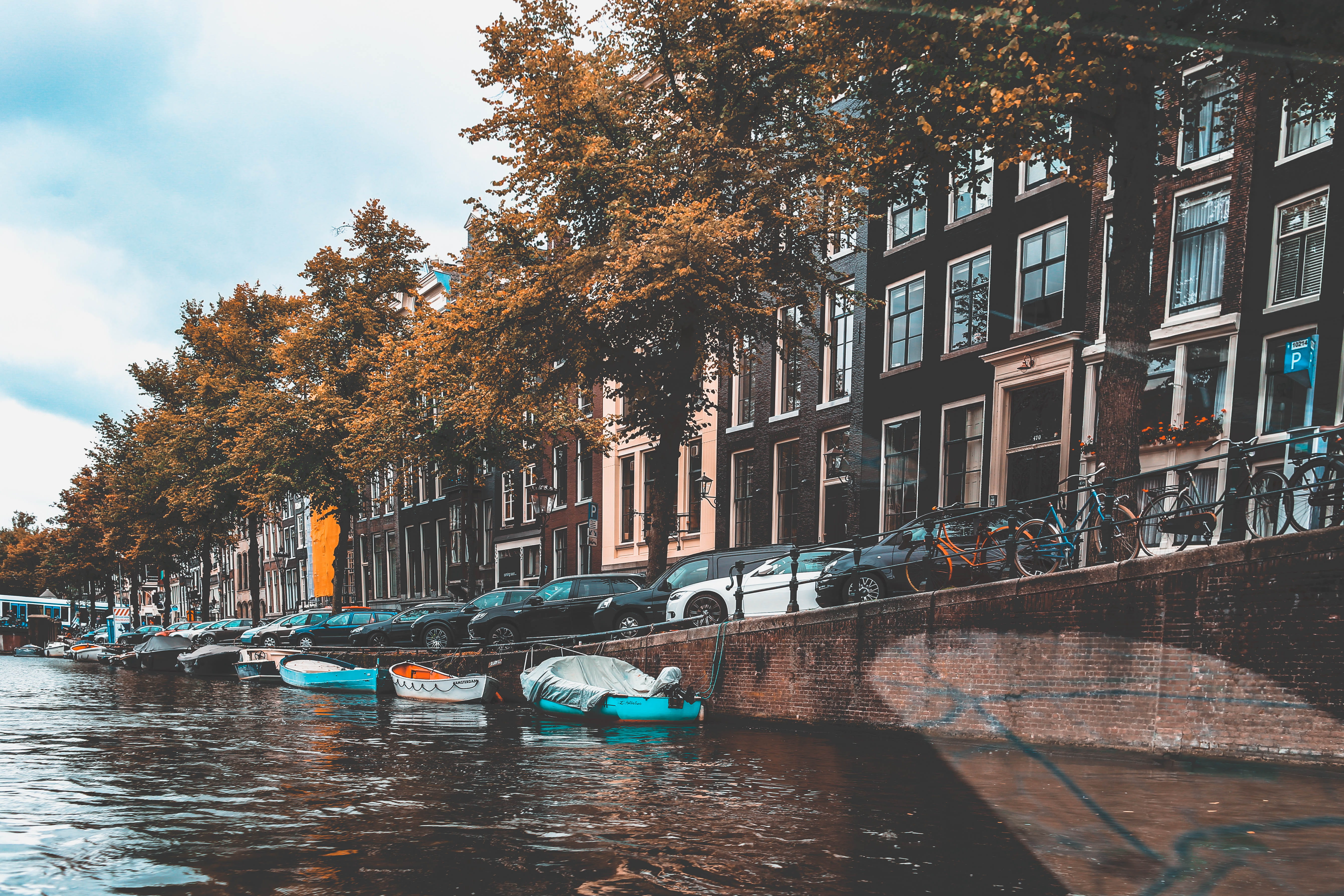 nautical vessel, boat, grove, forest, vegetation, autumn, canal, plant, day, automobile, transportation, machine, water, building exterior, car, mode of transportation, HD Wallpaper