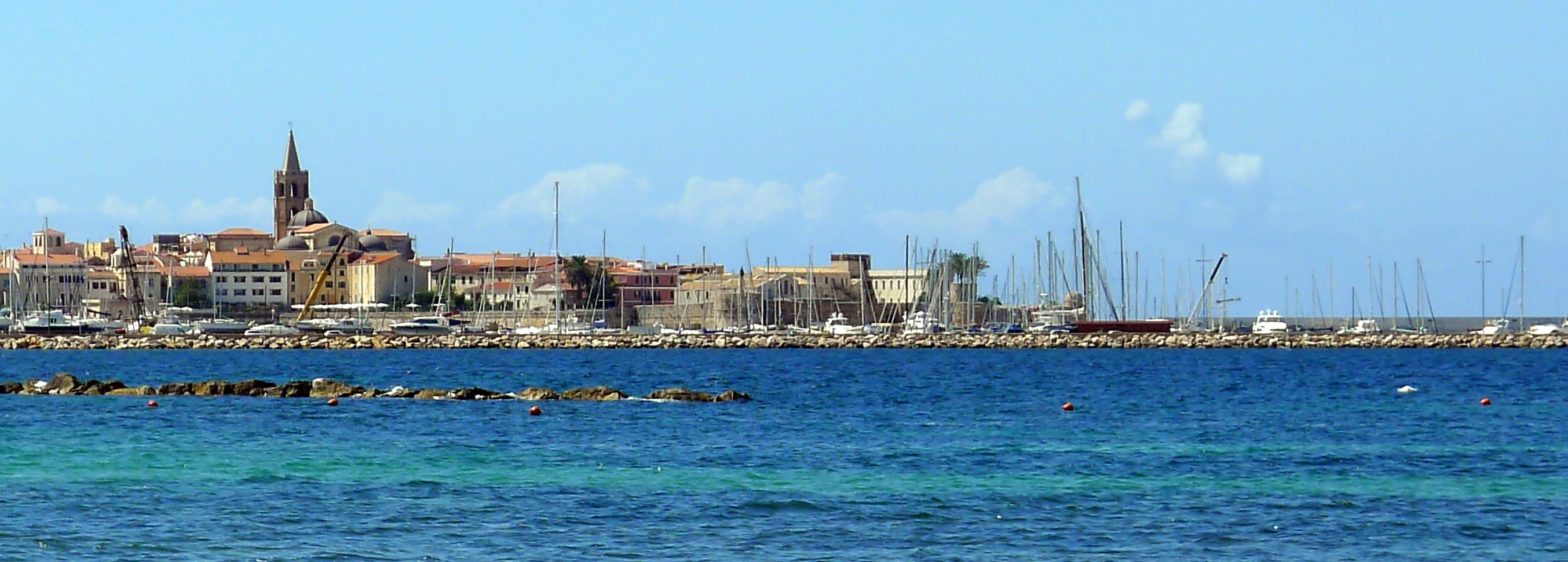 2K, italy, panoramic, day, panorama, mediterranean, transportation, travel destinations, tower, Skyline, Seascape, place of worship, Alghero, coastline, HD Wallpaper