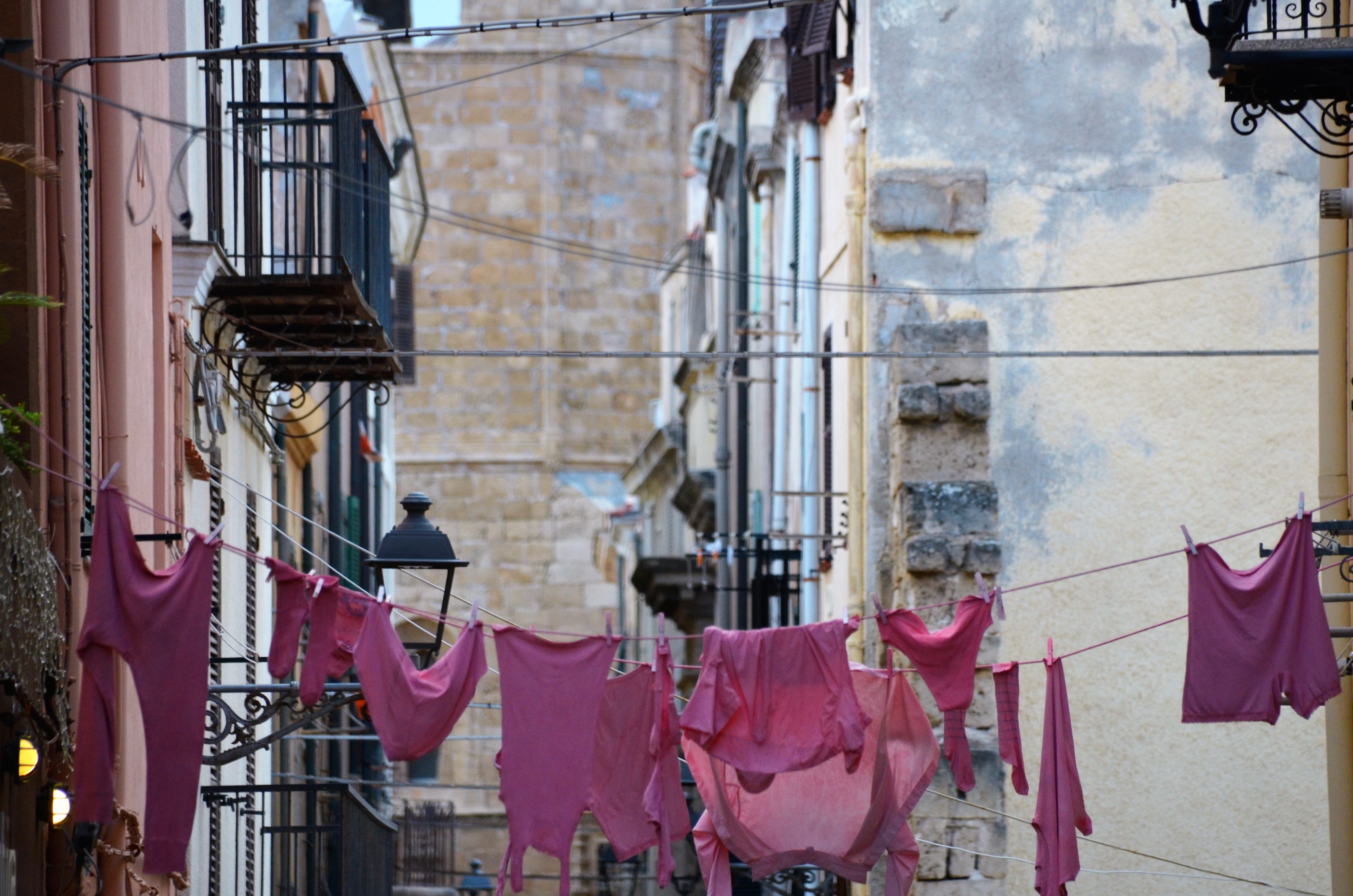 window, nature, textile, outdoors, architecture, building, low angle view, sardinia, laundry, drying, residential district, old town, built structure, clothesline, HD Wallpaper