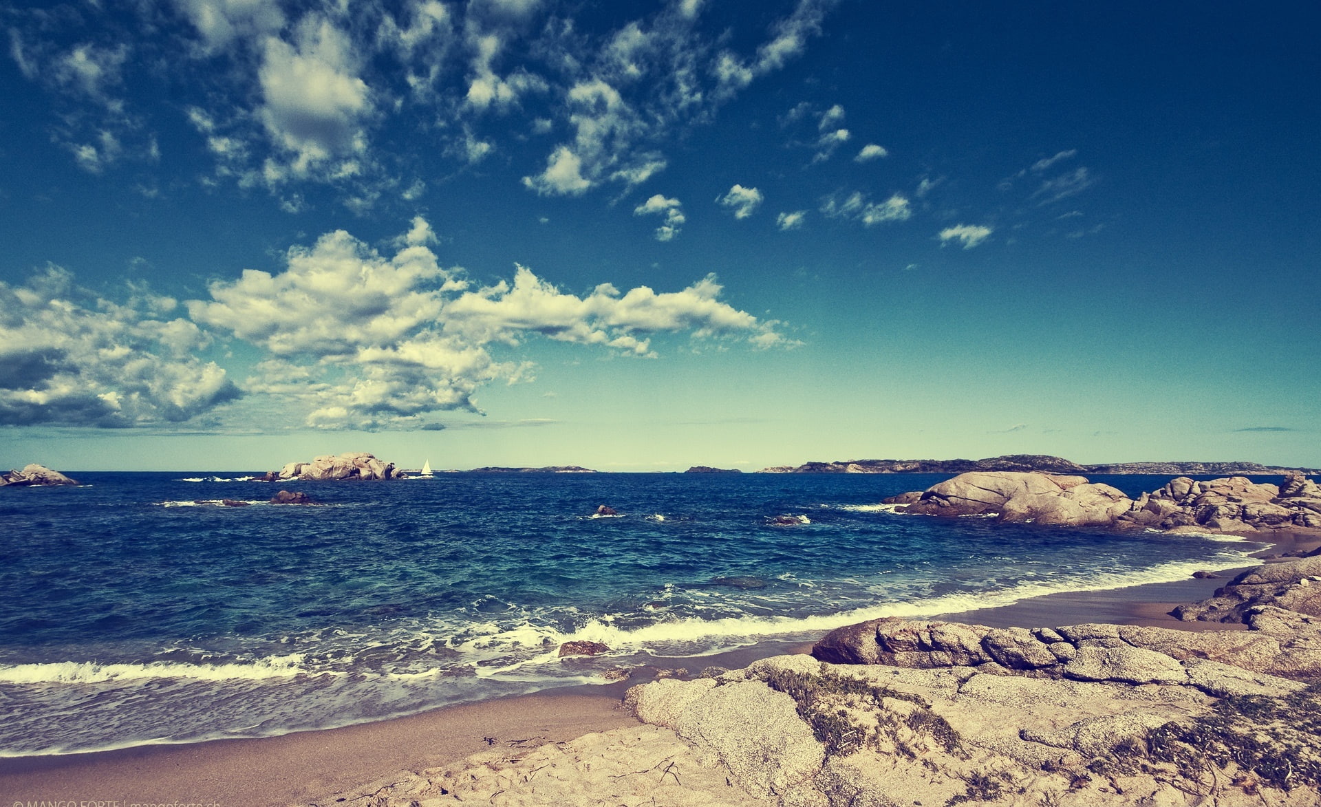 scenics - nature, idyllic, Summer, outdoors, rocky coastline, sardegna, Europe, tranquil scene, Boat, water, day, Beach, Landscape, sea, motion, beauty in nature, HD Wallpaper