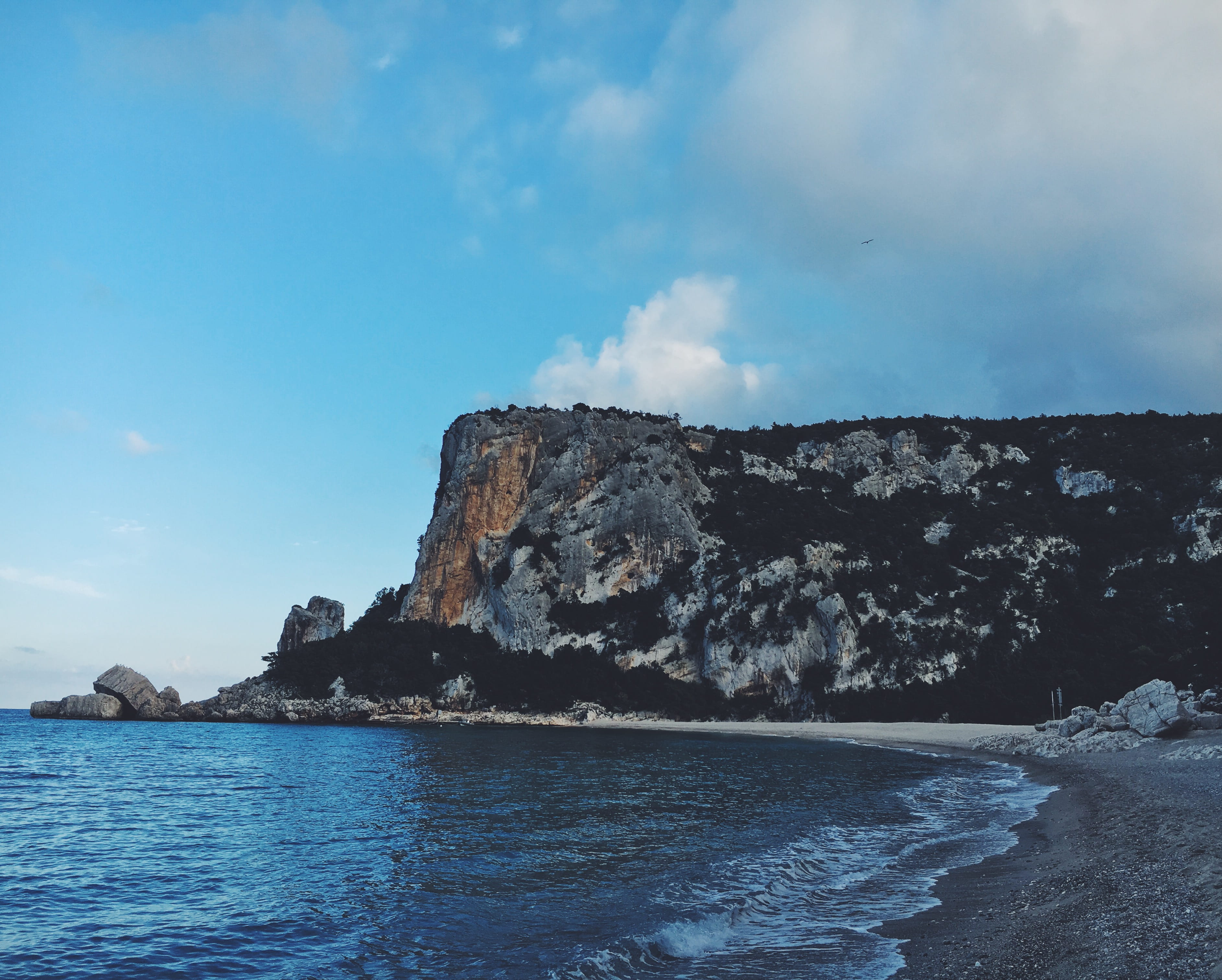 non-urban scene, sky, 2K, rock, water, sardinia, cloud - sky, clouds, waterfront, trees, tranquil scene, italia, italy, sea, day, cliffs, rock - object, HD Wallpaper