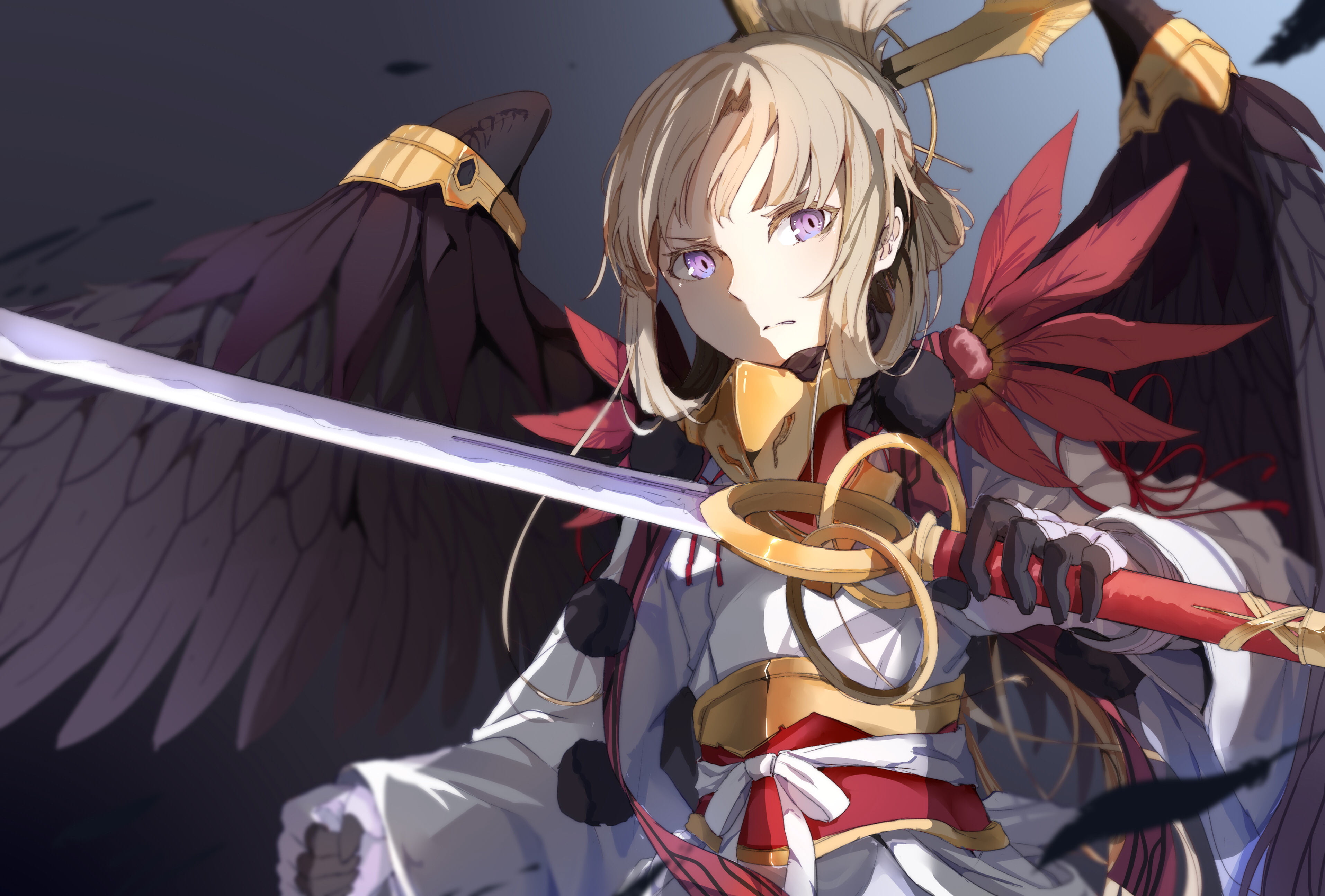 2K, Sword, Anime, Nogi Wakaba, Yuuki Yuuna wa Yuusha de Aru, Wings, HD Wallpaper