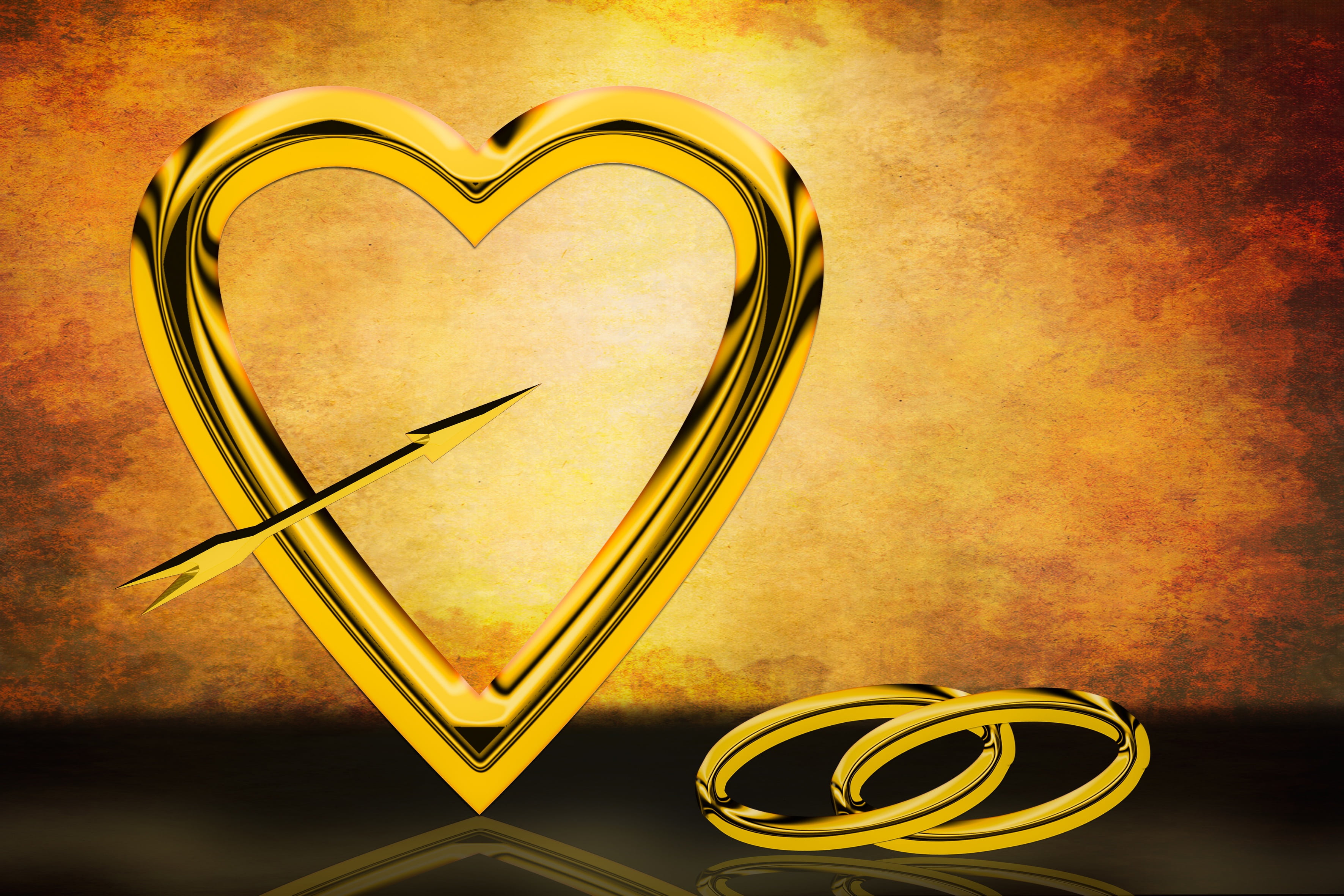 wall - building feature, valentines day - holiday, table, arrow, emotions, yellow, creativity, gold Colored, marriage, illustration, art and craft, feelings, HD Wallpaper
