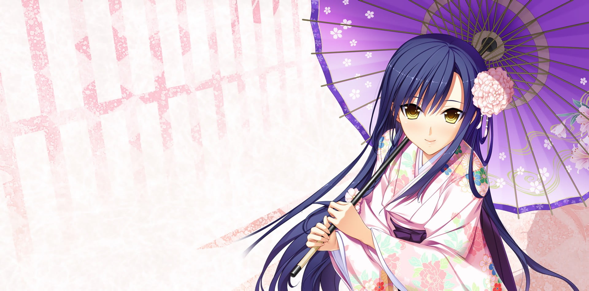 art and craft, 1080P, front view, Narusawa Rikka, pink color, purple, creativity, outdoors, beautiful woman, day, pattern, metal, kimono, representation, HD Wallpaper