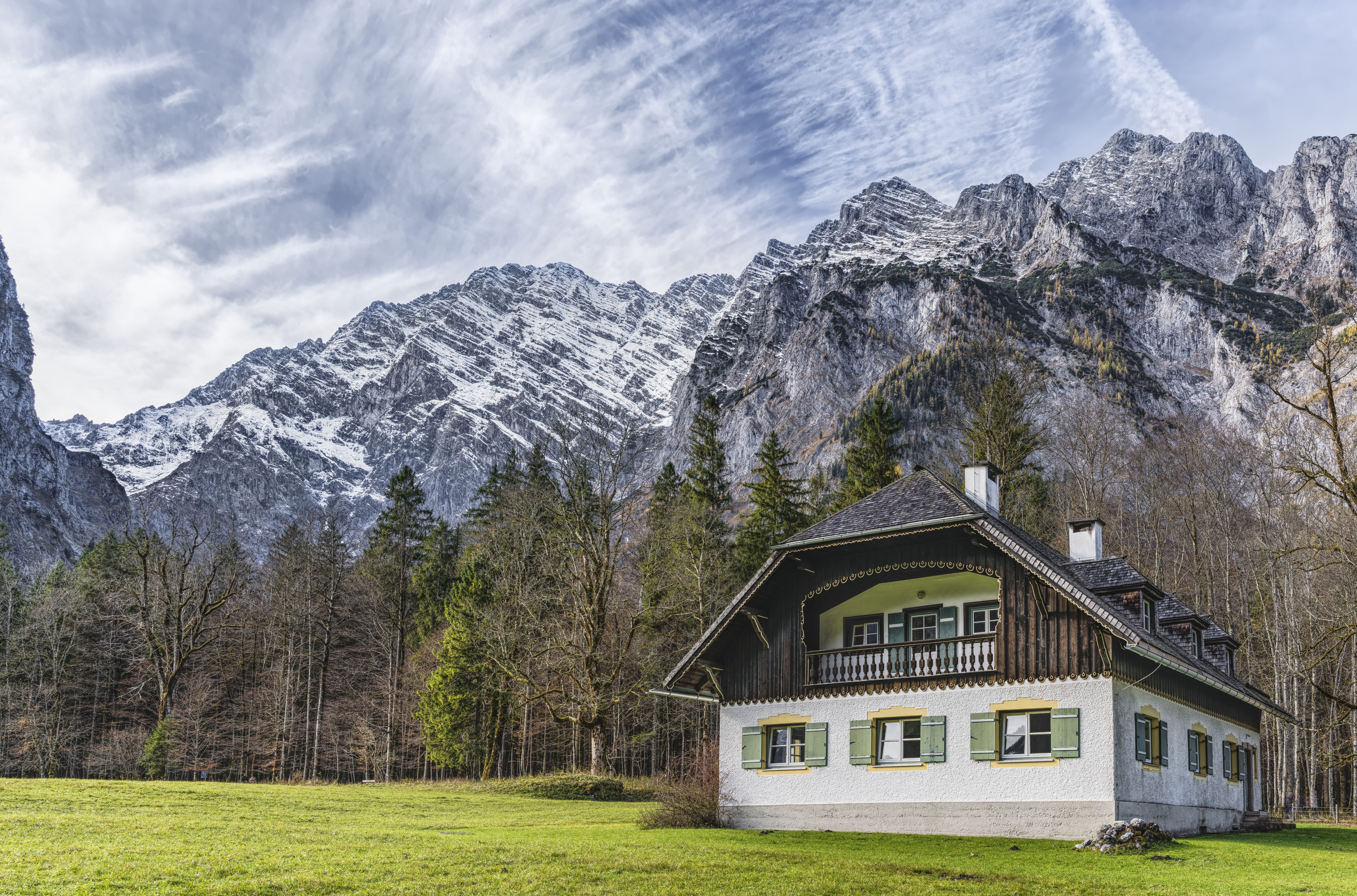 hut, brown, hike, near, old house, no people, building exterior, mountain, gray, rest, nature, formation, outdoors, tree, sky, bavaria, day, alpine, mountain range, HD Wallpaper