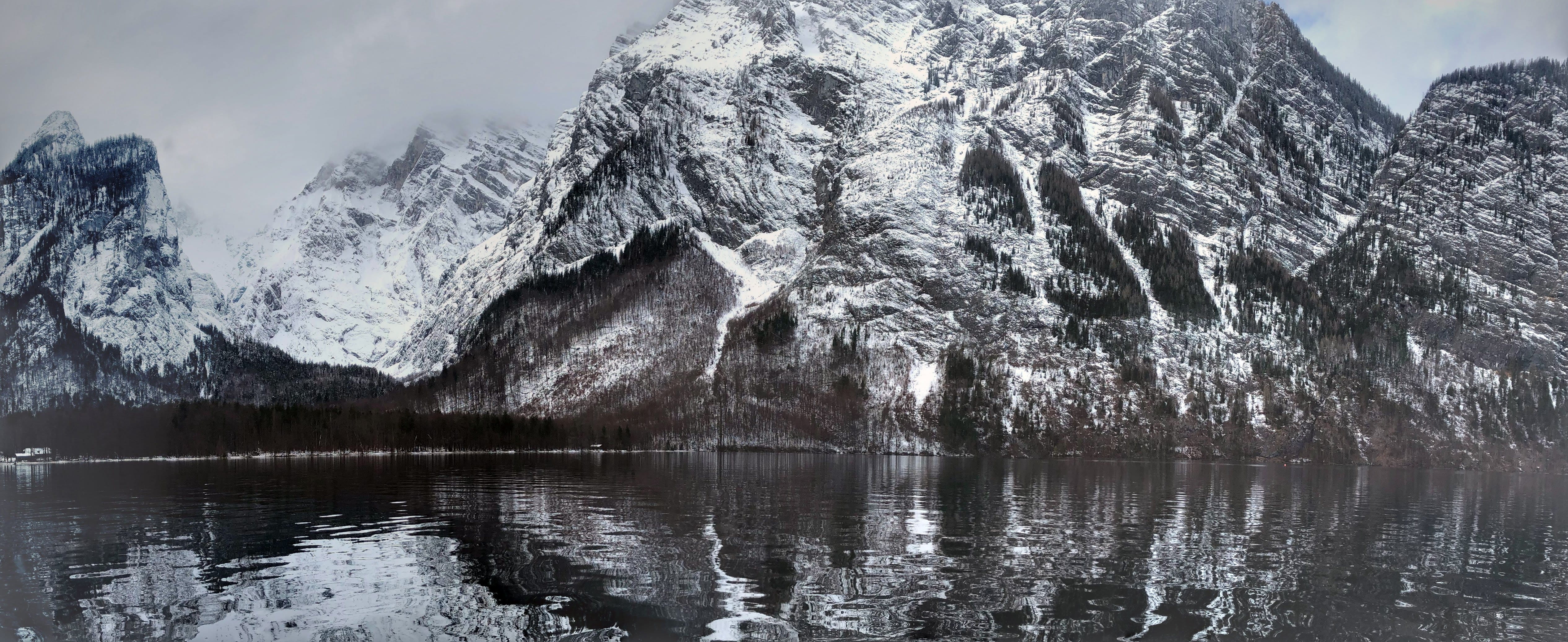non-urban scene, scenics - nature, capped, 4K, reflection, eiskapelle watzmann, solid, germany, no people, abies, winter, tree, beauty in nature, mountain, HD Wallpaper