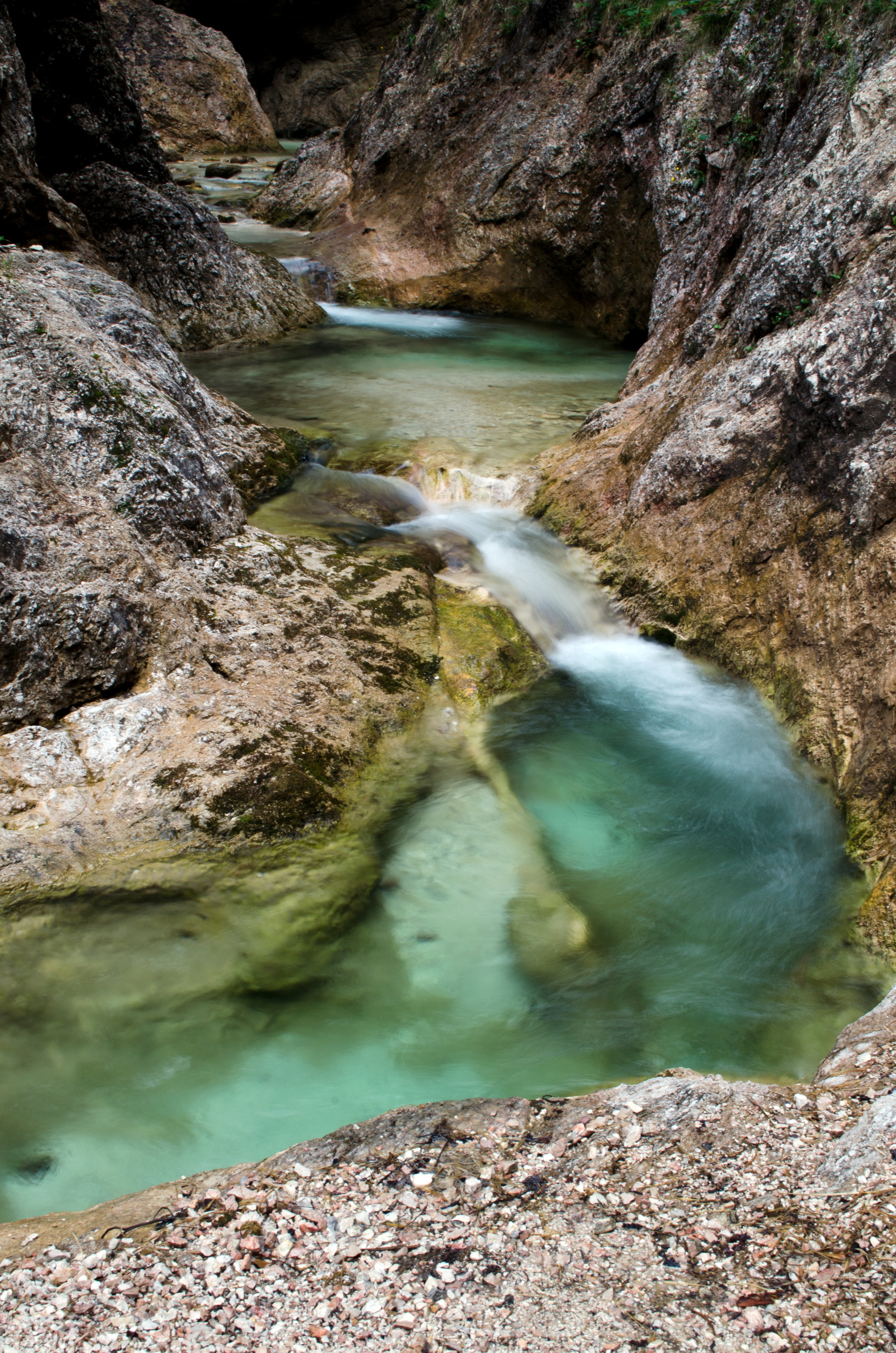 canyon, rock - object, tranquil scene, 4K, bavaria, no people, river, non-urban scene, outdoors, turquoise colored, long exposure, flowing water, gorge, Phone HD Wallpaper