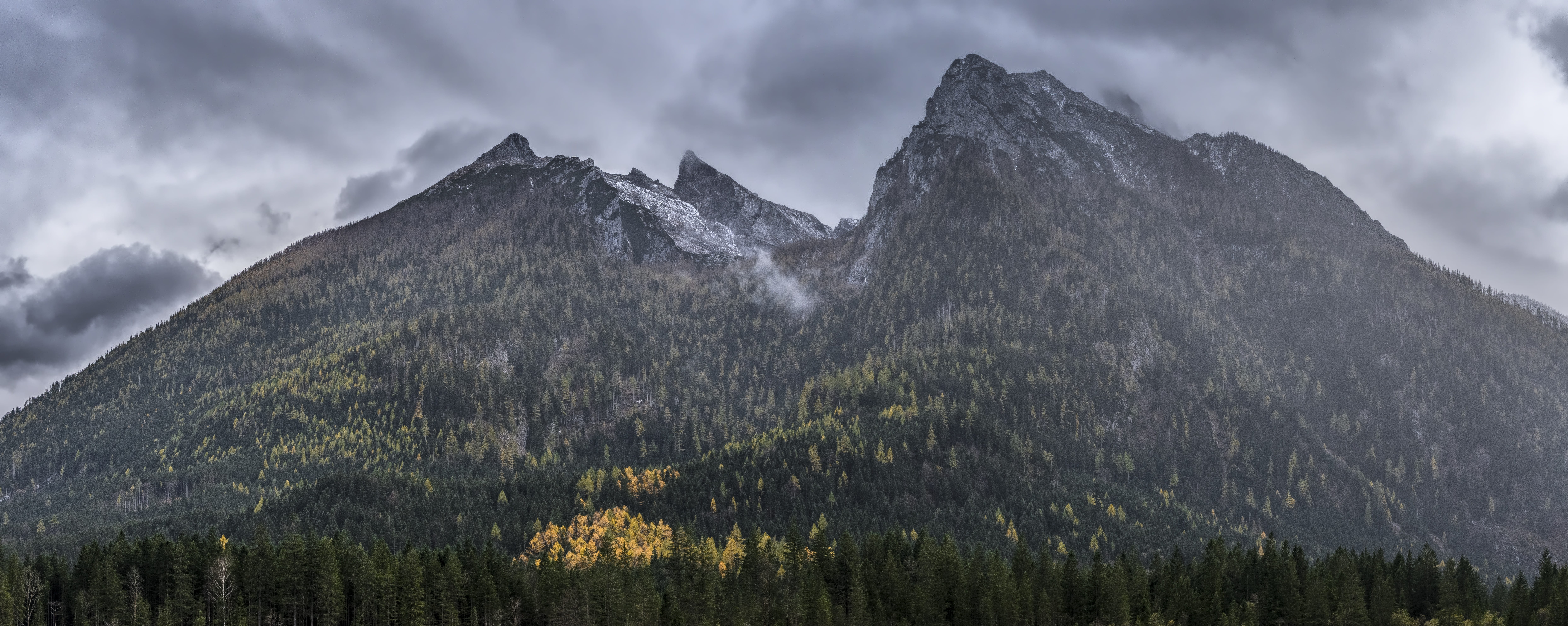 alpine, upper bavaria, pine woodland, outdoors, snow, cloud cover, nature, beauty in nature, snowcapped mountain, idyll, berchtesgadener land, atmospheric, HD Wallpaper