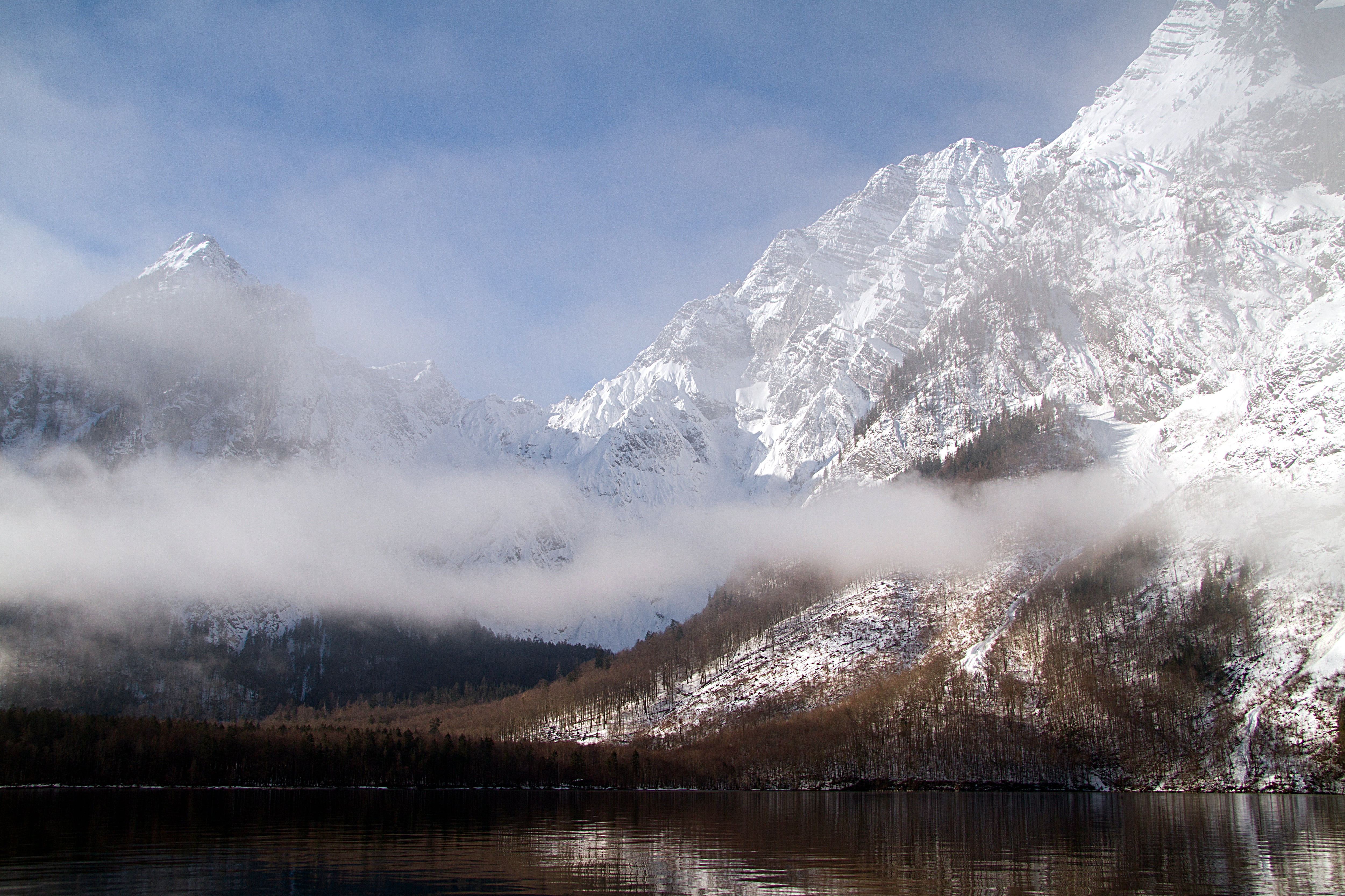 mountain range, berchtesgadener land, 4K, no people, mountain Peak, outdoors, berchtesgaden national park, winter, tree, bavaria, cloud - sky, landscape, HD Wallpaper