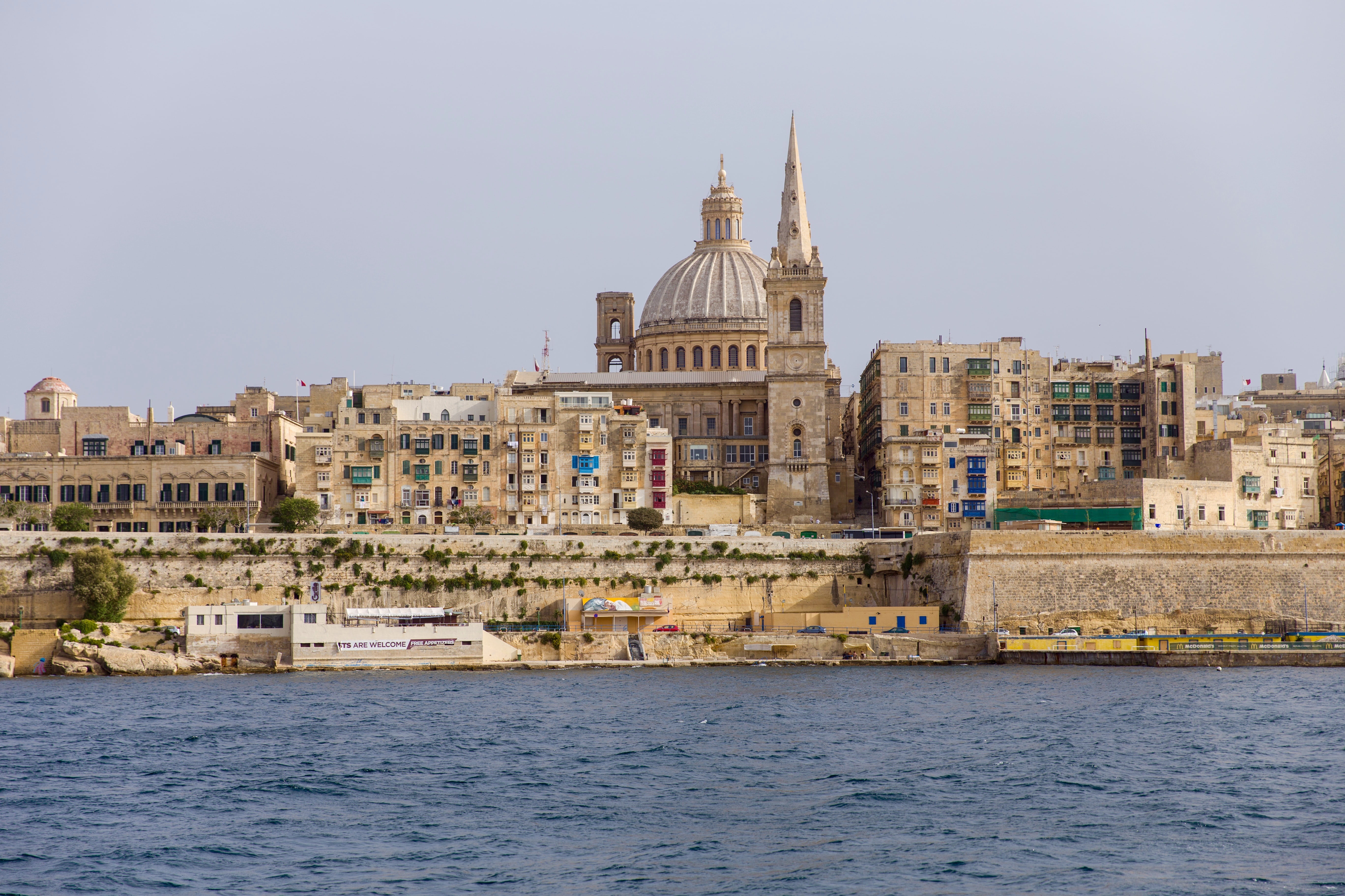 5K, malta, mediterranean, building, landmark, scenic, spire, belief, travel, religion, history, waterfront, spirituality, basilica of our lady of mt carmel, HD Wallpaper