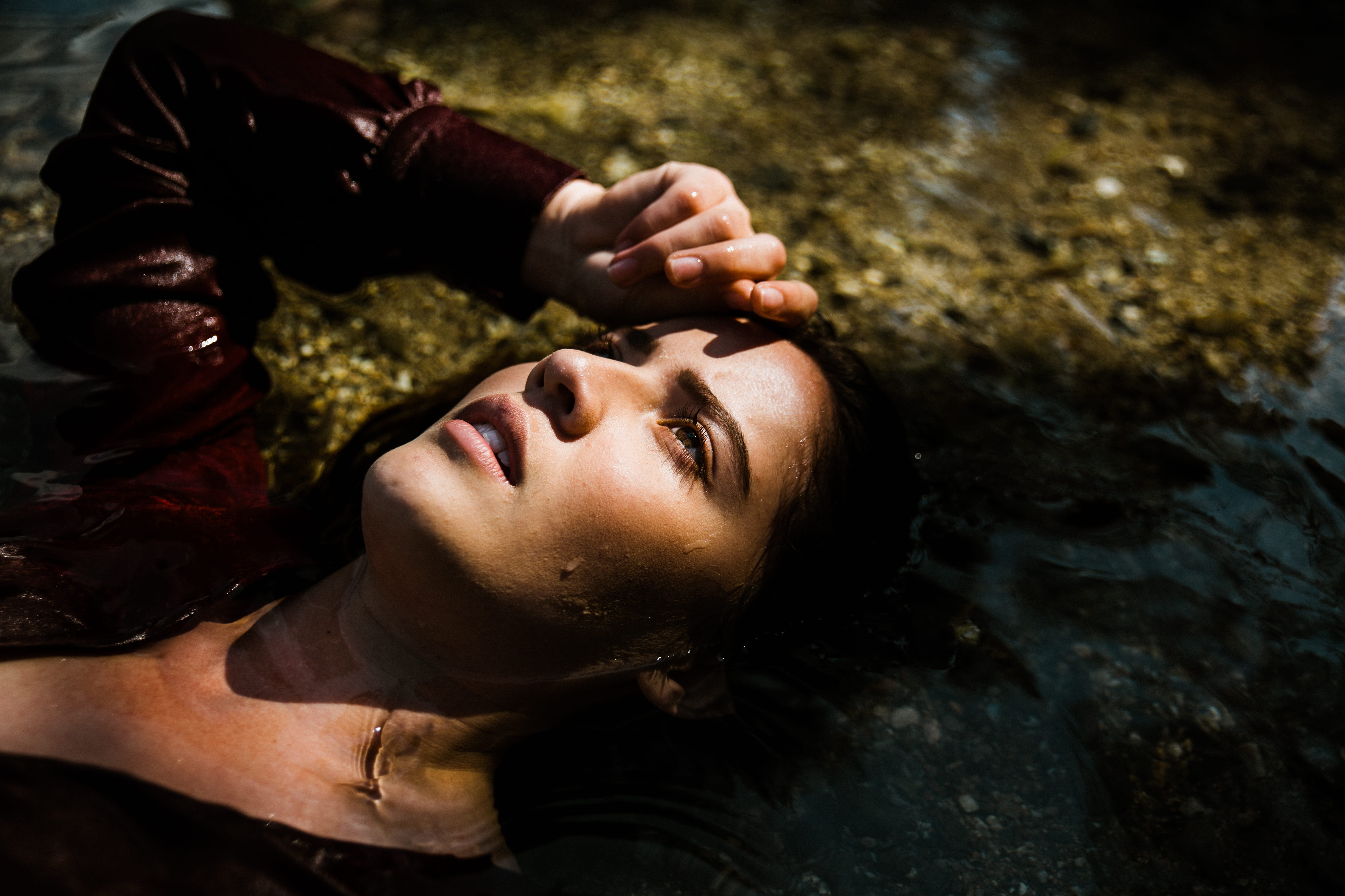 nature, clothing, lying on back, mouth, portrait, face, woman, lifestyles, water, 5K, beautiful woman, patient, archaeology, eyes closed, one person, women, HD Wallpaper