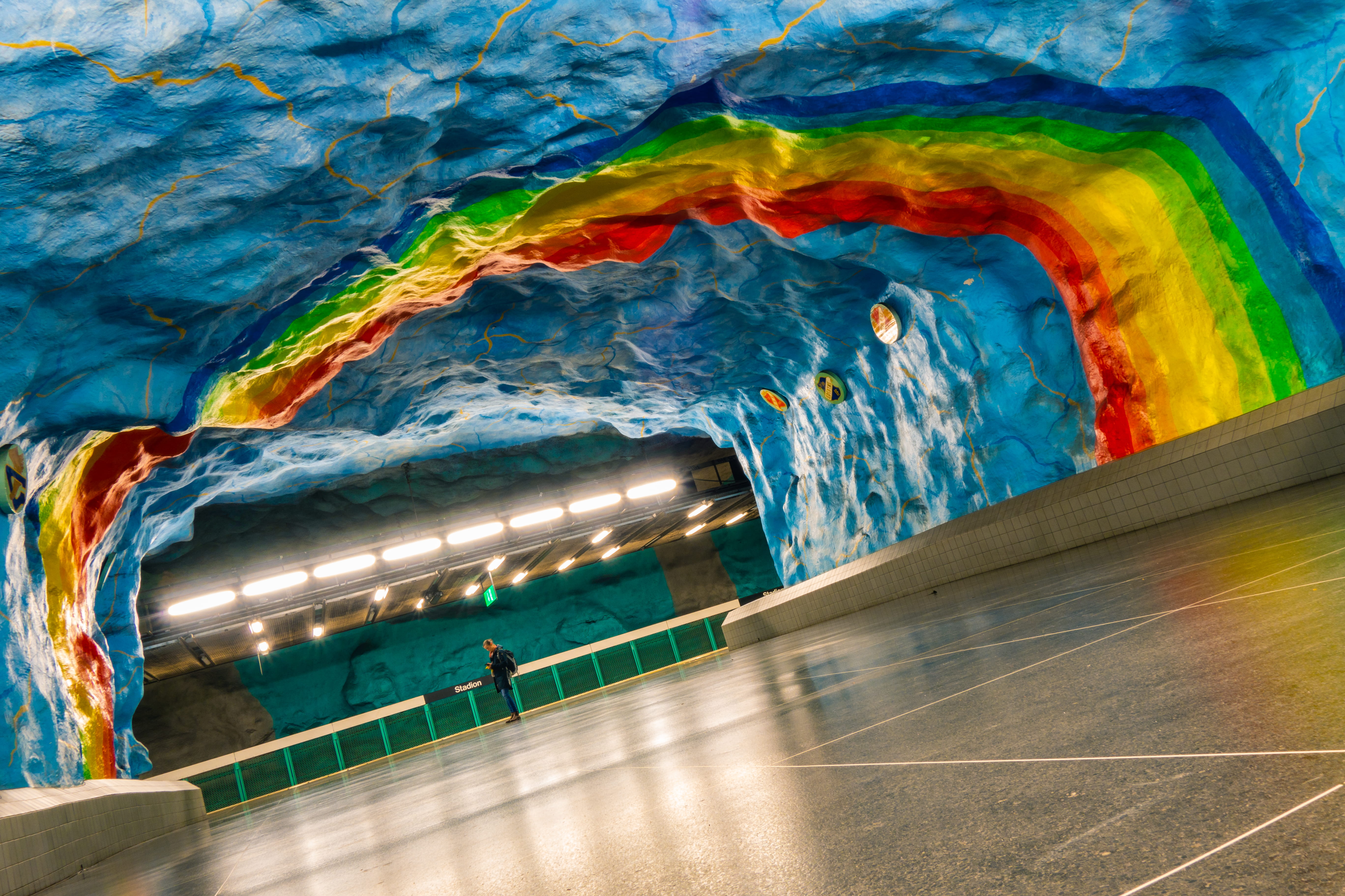 illuminated, day, sea, art, indoors, tekniska, tube, high angle view, blue, water, tube station, wall - building feature, tunnel, 5K, pattern, turquoise colored, HD Wallpaper