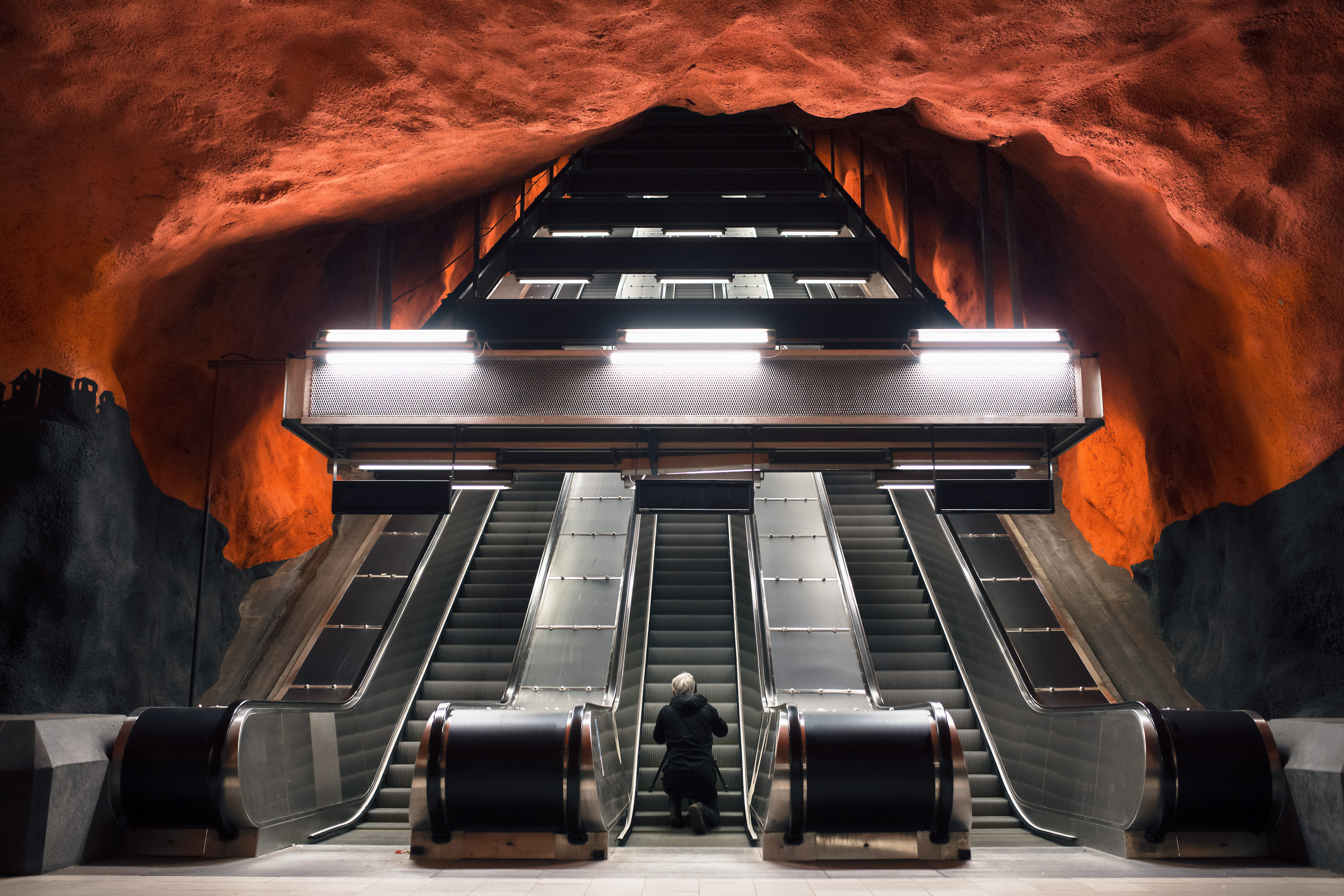 seat, solna station, sweden, orange color, transportation, subway, building, waiting, travel, stockholm, escalator, solna, no people, travel destinations, HD Wallpaper