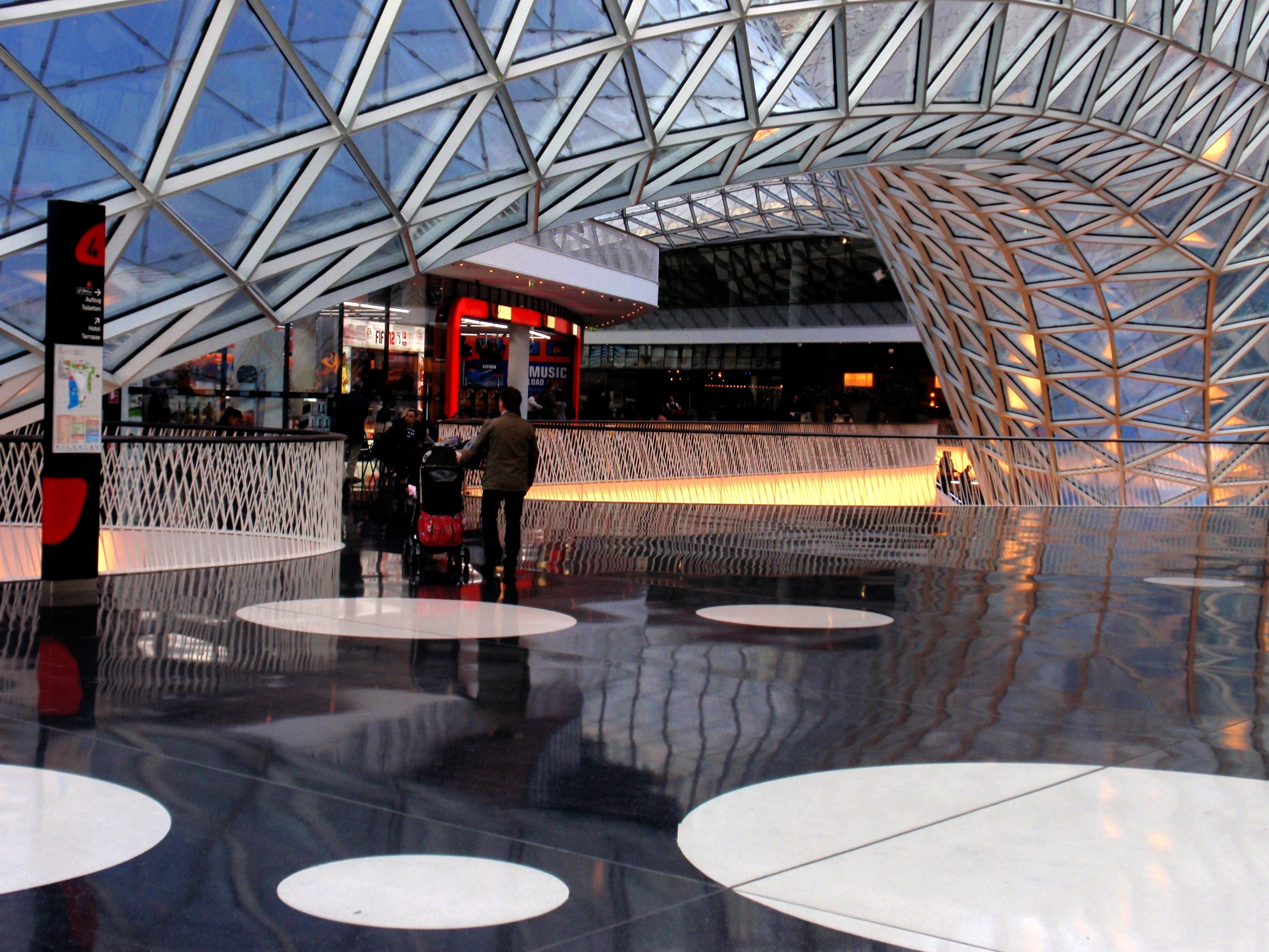 city, myzeil, travel, building atrium, frankfurt am main germany, group of people, architecture, building exterior, 2K, tiled floor, real people, reflections, HD Wallpaper