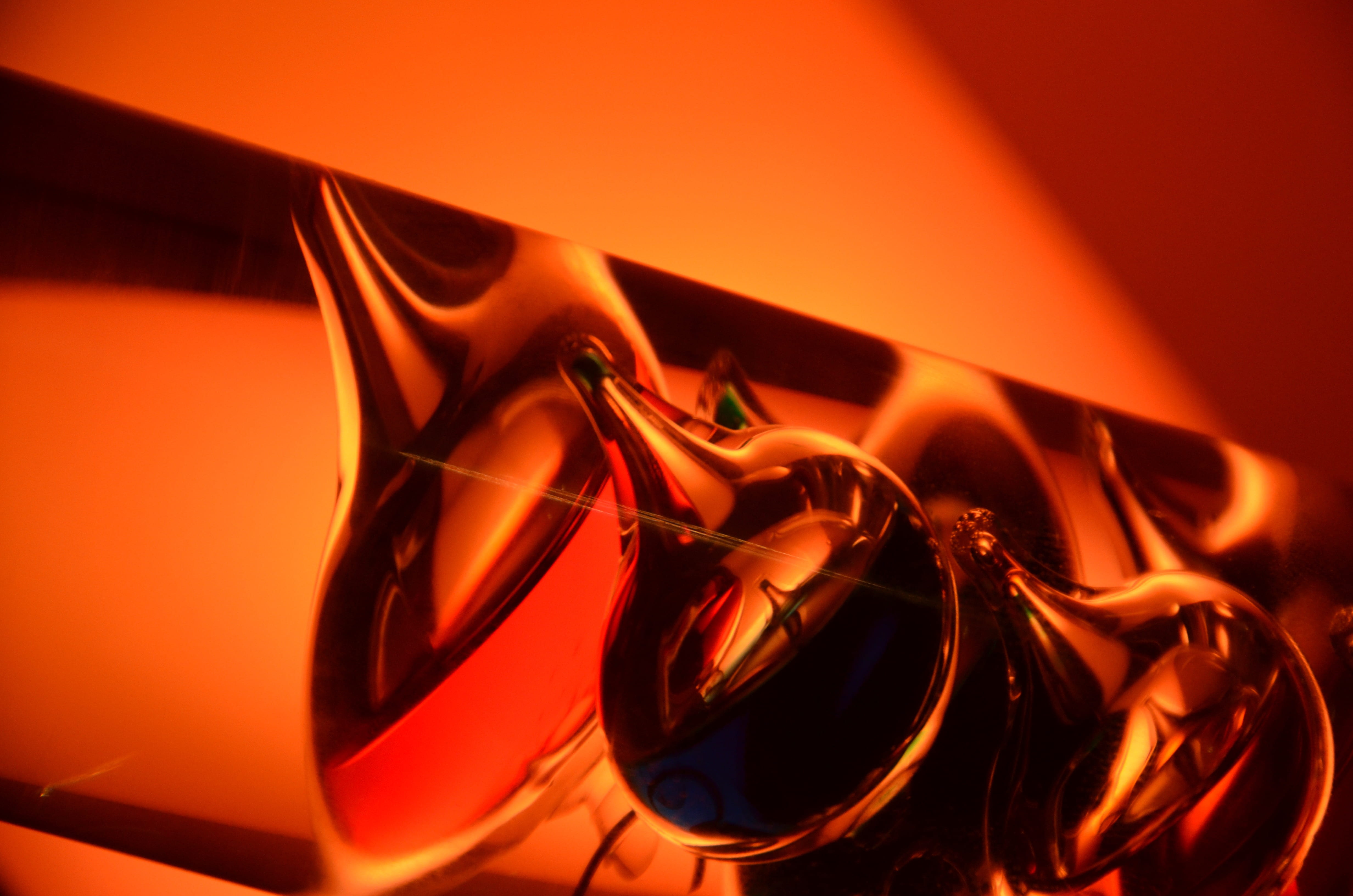reflection, close-up, 4K, modern art, food and drink, orange, warning sign, balls, no people, event, abstract, studio shot, backgrounds, red, orange color, HD Wallpaper