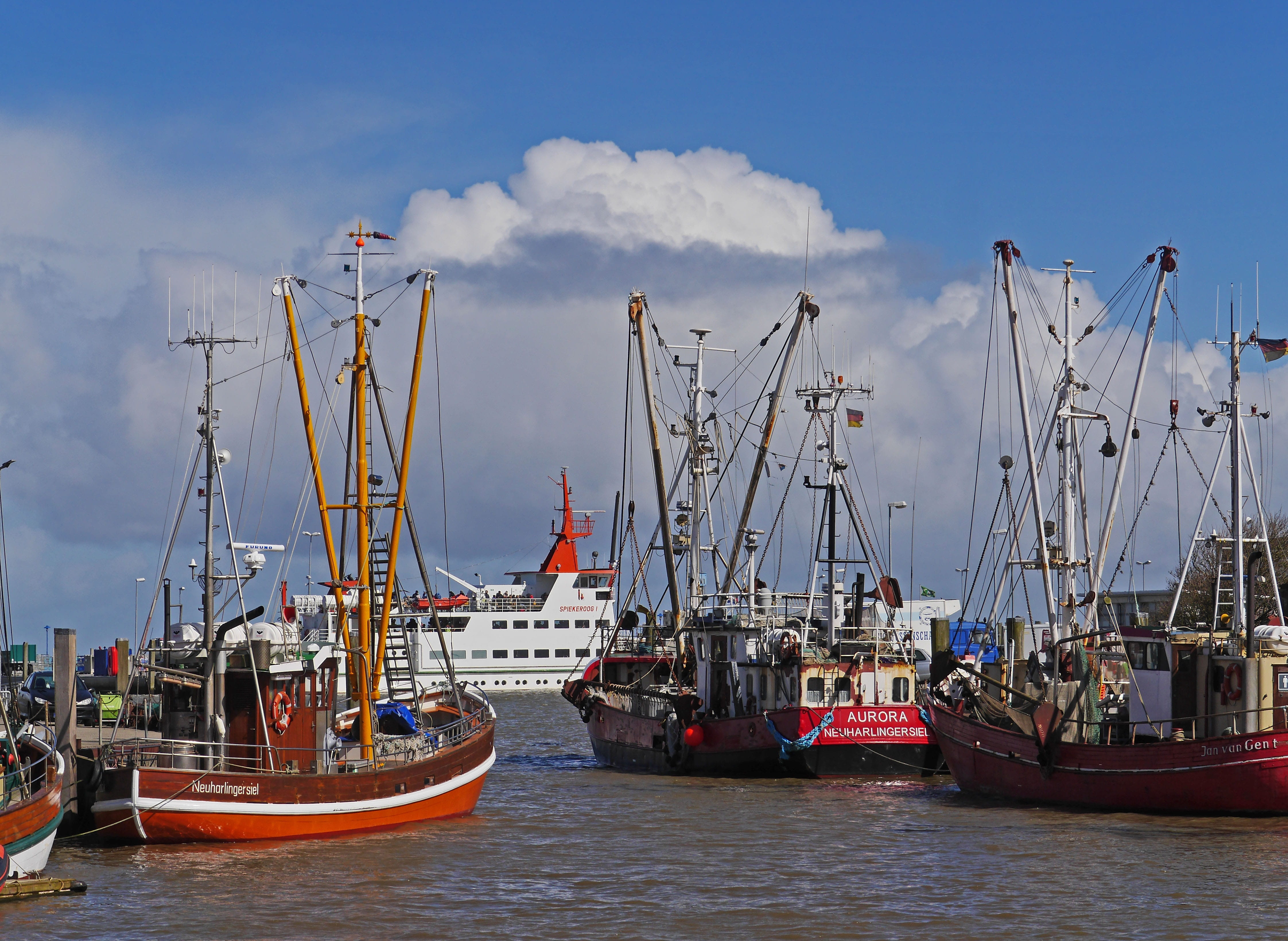 cutter, east frisia, transport, sky, mast, sielhafen, waterfront, coastal region, mast forest, pier, harbor, spiekeroog, mode of transportation, nautical vessel, HD Wallpaper