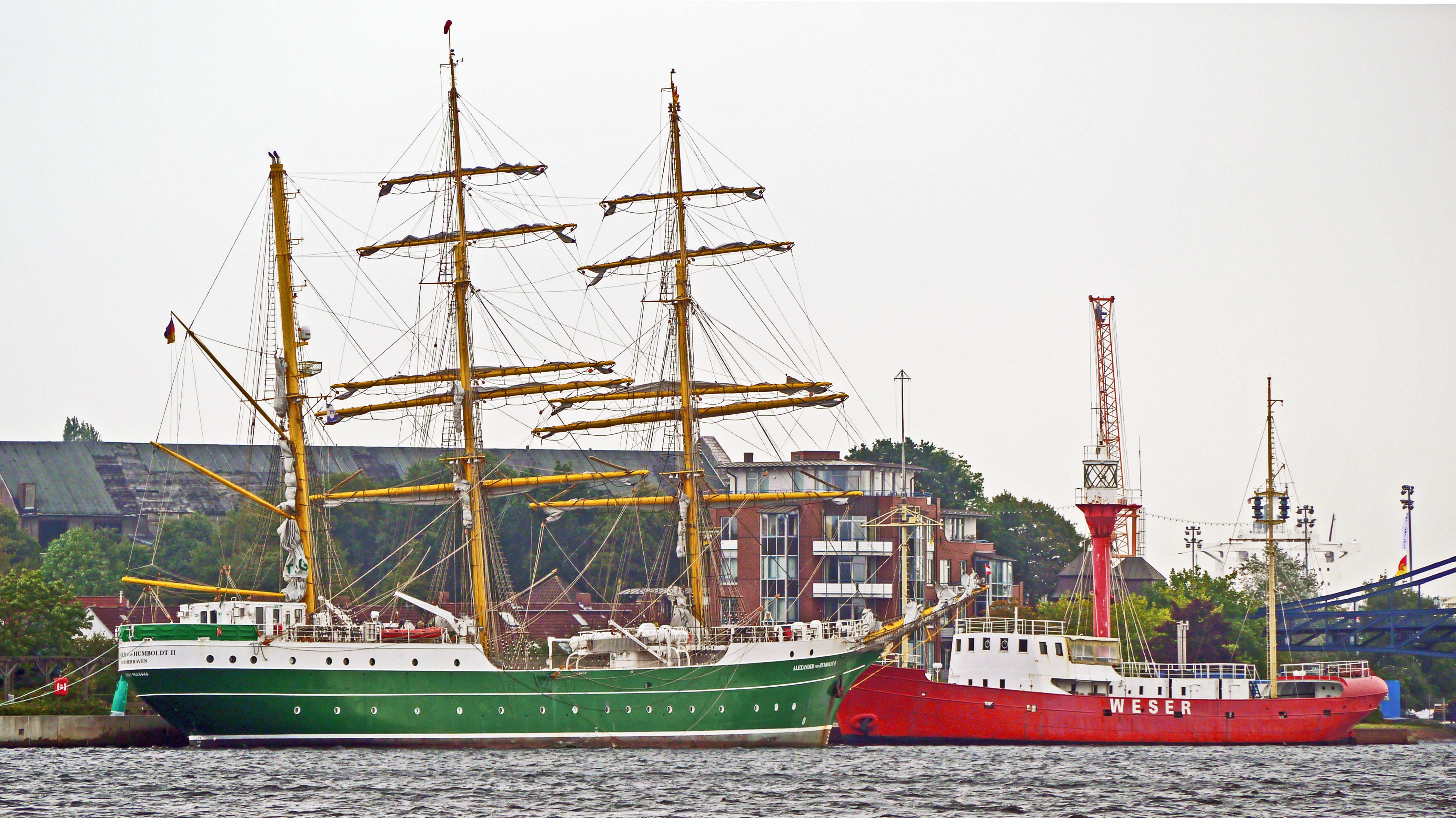 wilhelmshaven, kaiser wilhelm bridge, water, three masted, mast, nature, north sea, day, no people, waters, green, fishing boat, lightship, port, architecture, HD Wallpaper