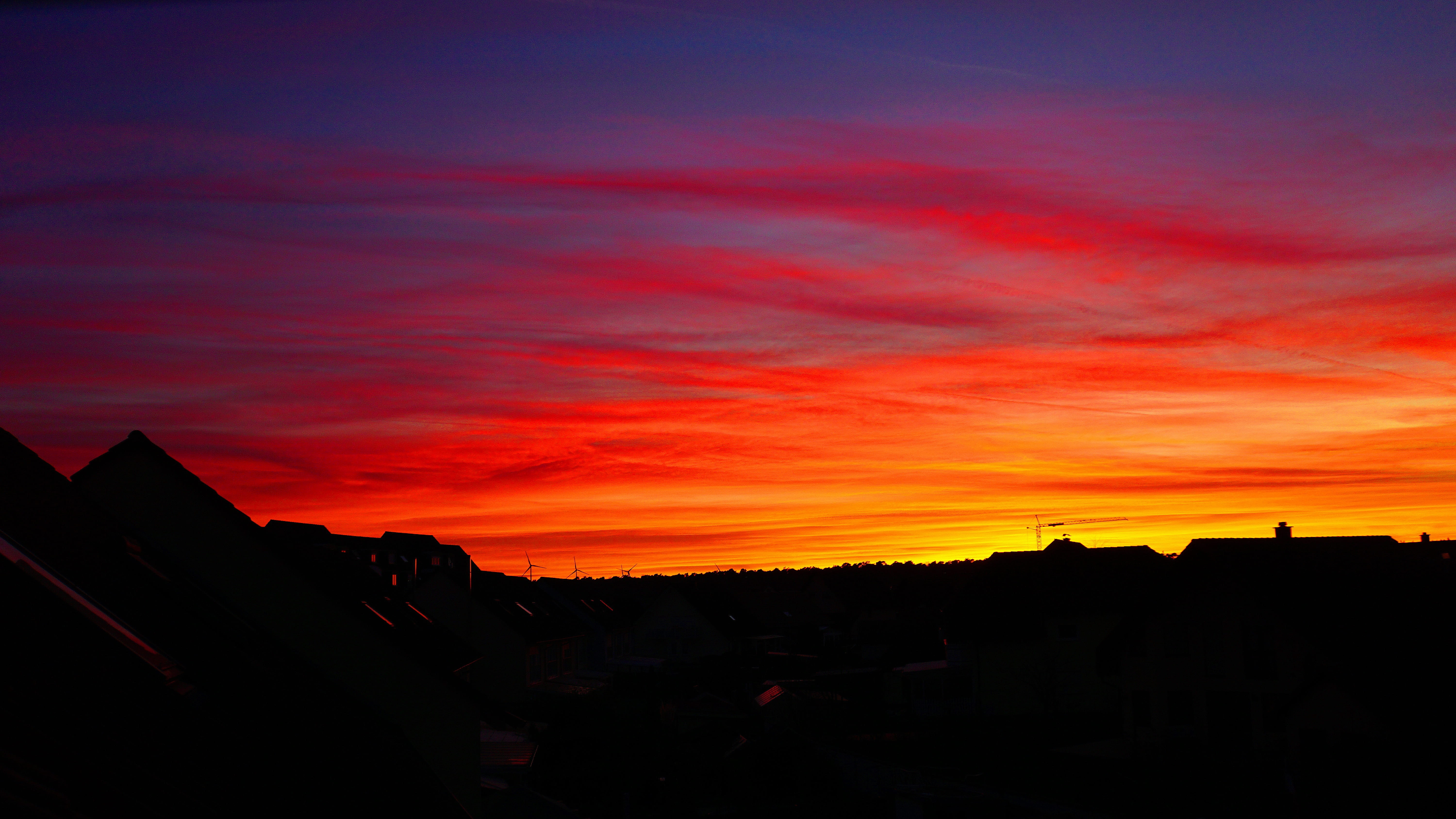 clouds, outdoors, rest, sky, orange color, blue, red, scenics - nature, 5K, abendstimmung, orange, romantic sky, nature, dusk, idyllic, magic, sunset, HD Wallpaper