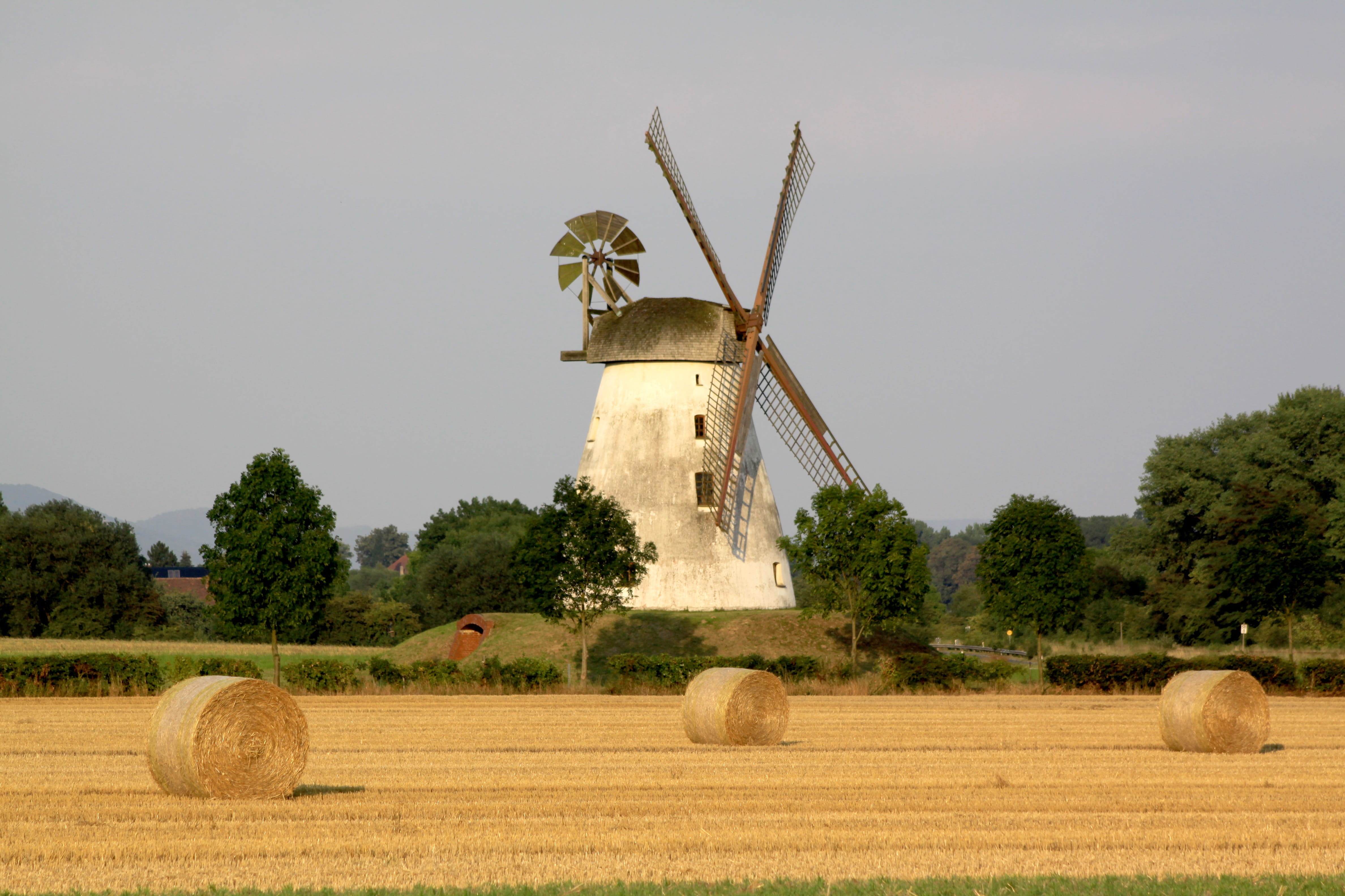 environmental conservation, sky, straw bales, nature, turbine, renewable energy, mill, environment, straw, bale, rural scene, farm, plant, agriculture, HD Wallpaper