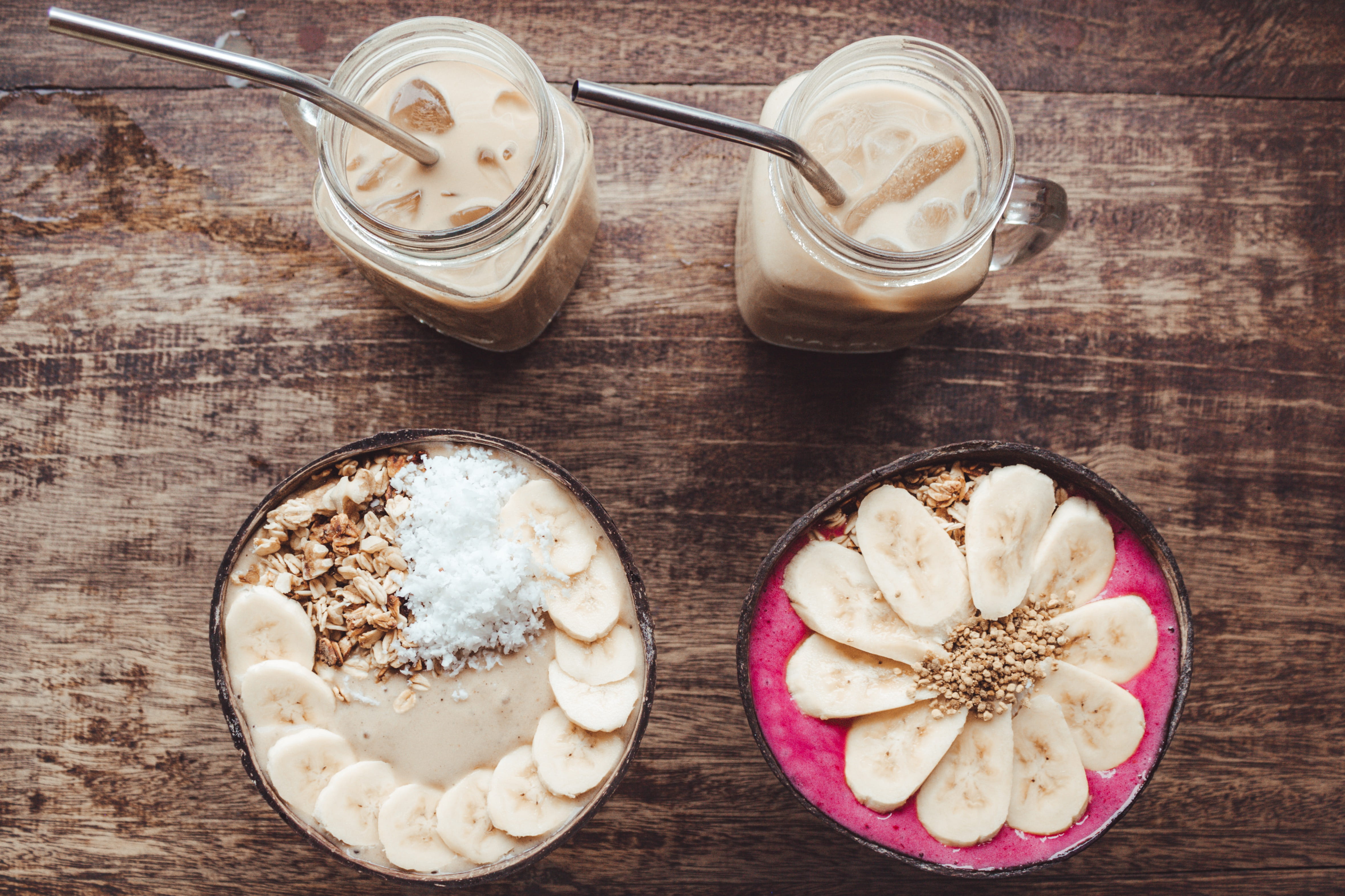 freshness, bananas, custard, environmental, kitchen utensil, glass, food and drink, drink, breakfast, environmentally friendly, smoothie, high angle view, HD Wallpaper