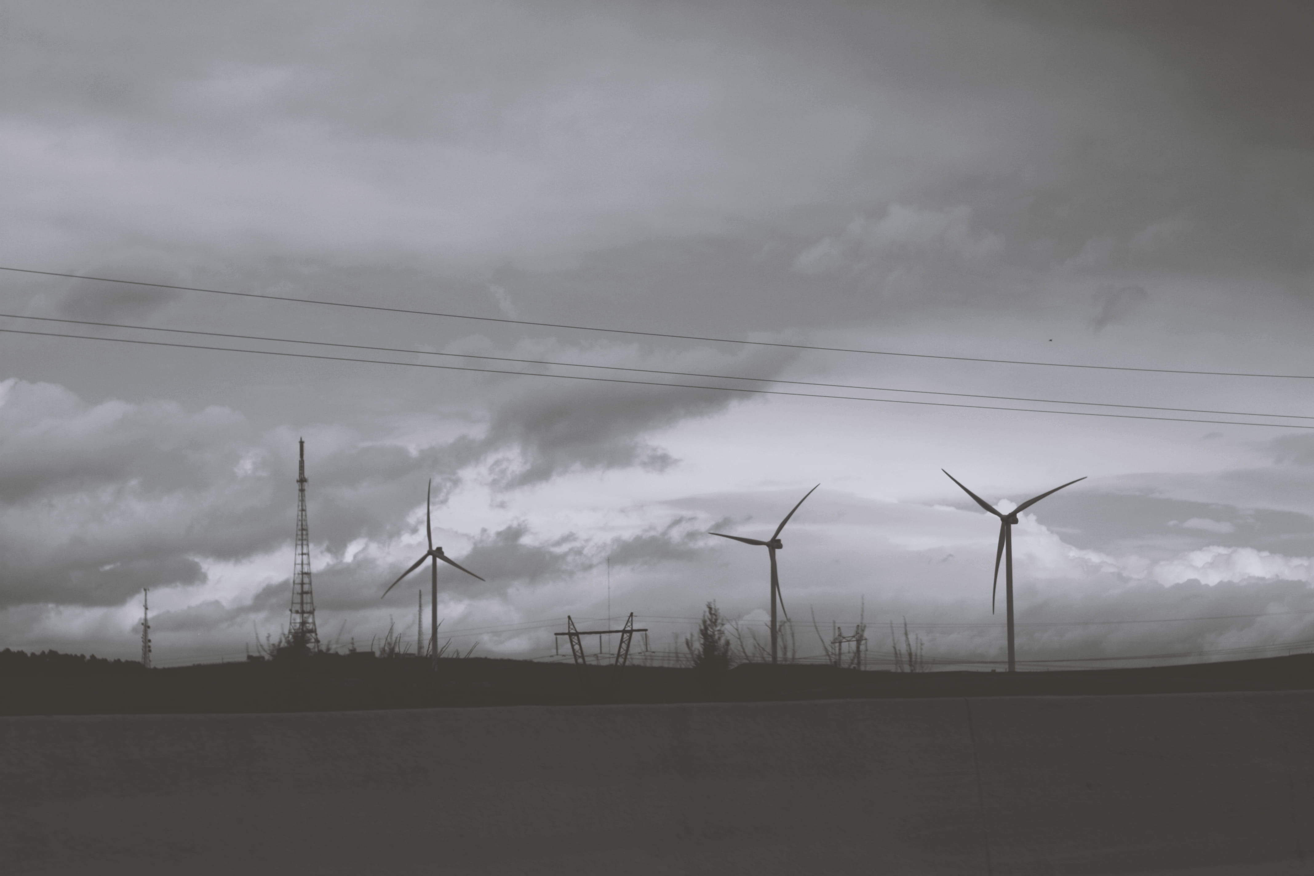 wind, no people, nature, fuel and power generation, current, black and white, electricity, power supply, alternative, sustainable resources, wind energy, HD Wallpaper