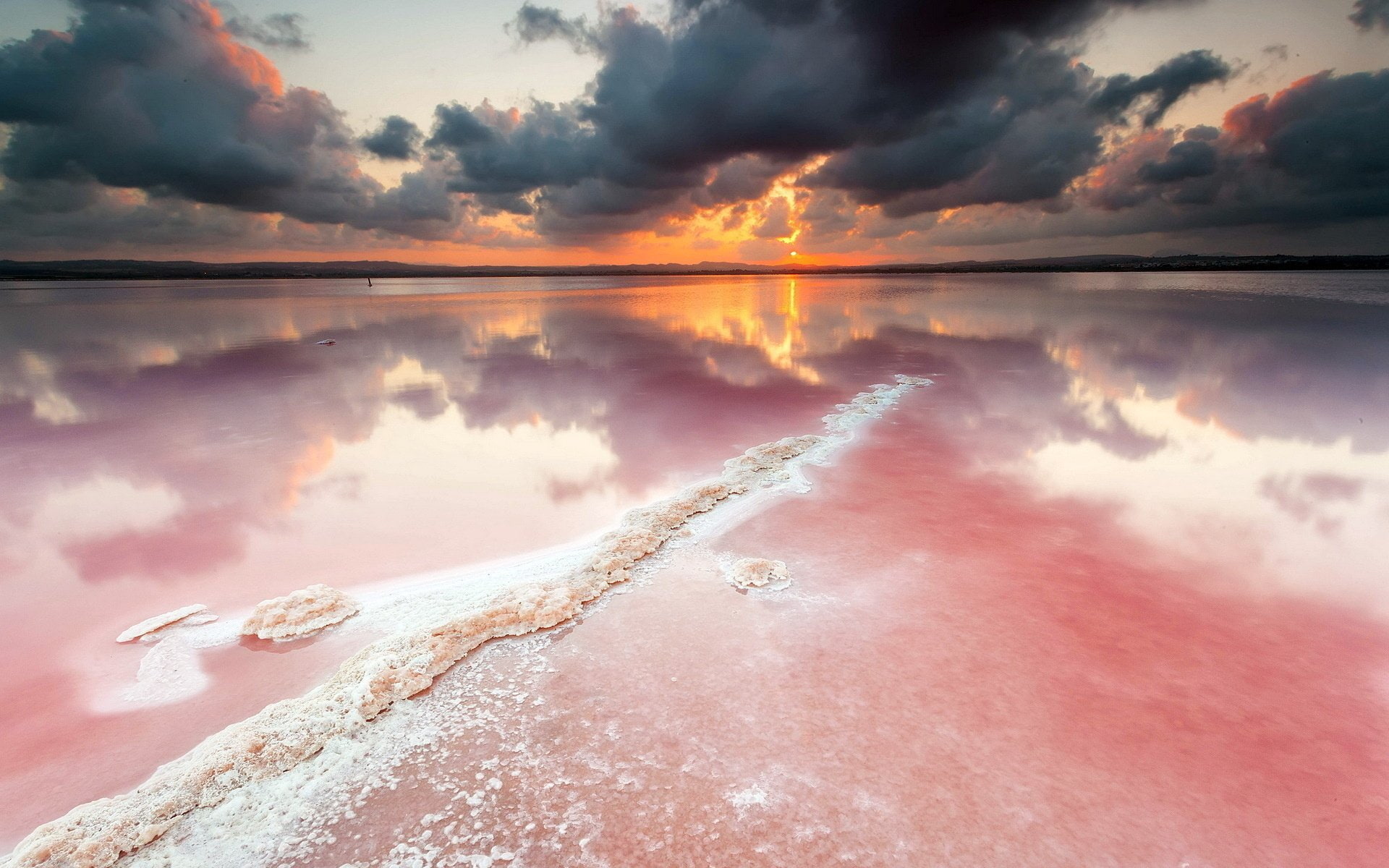 landscape, idyllic, Pastel, land, Sunset, Beach, Earth, 1080P, nature, beauty in nature, sea, salt flat, cloud - sky, tranquility, environment, sky, water, HD Wallpaper