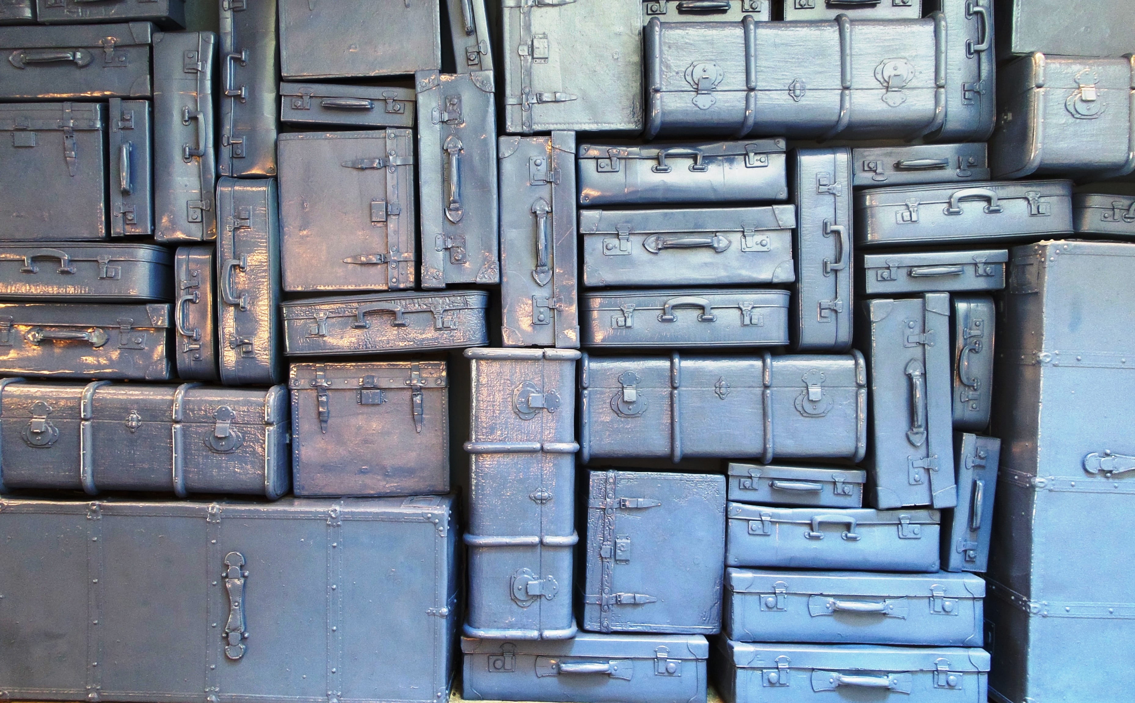 pile, large group of objects, metal, outdoors, settle, protection, full frame, no people, close-up, wood - material, gray, luggage, travel, stack, trunks, HD Wallpaper