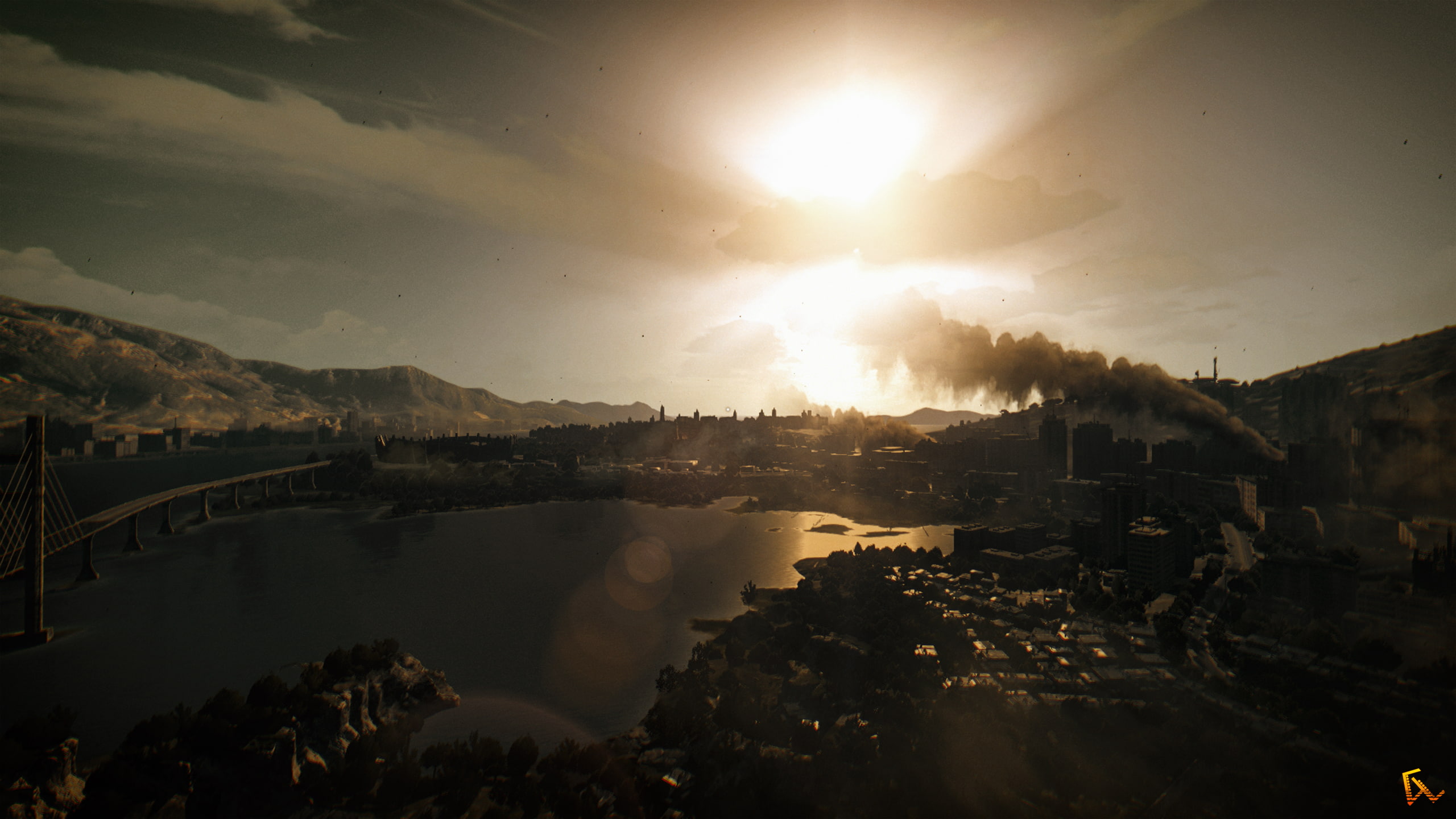 Sun Rays, landscape, Photoshop, video games, Optical flares, 2K, First, Dying Light, Cityscape, sunset, clouds, person shooter, HD Wallpaper