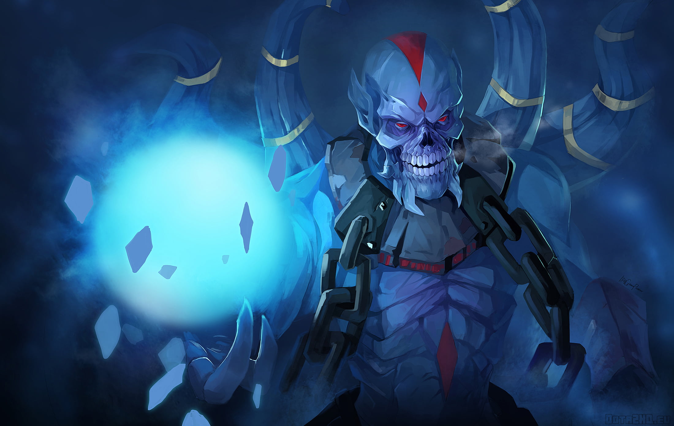 mask, indoors, illustration, one person, spooky, arts culture and entertainment, smoke - Physical Structure, blue, adult, dota 2, halloween, ethreain, evil, HD Wallpaper