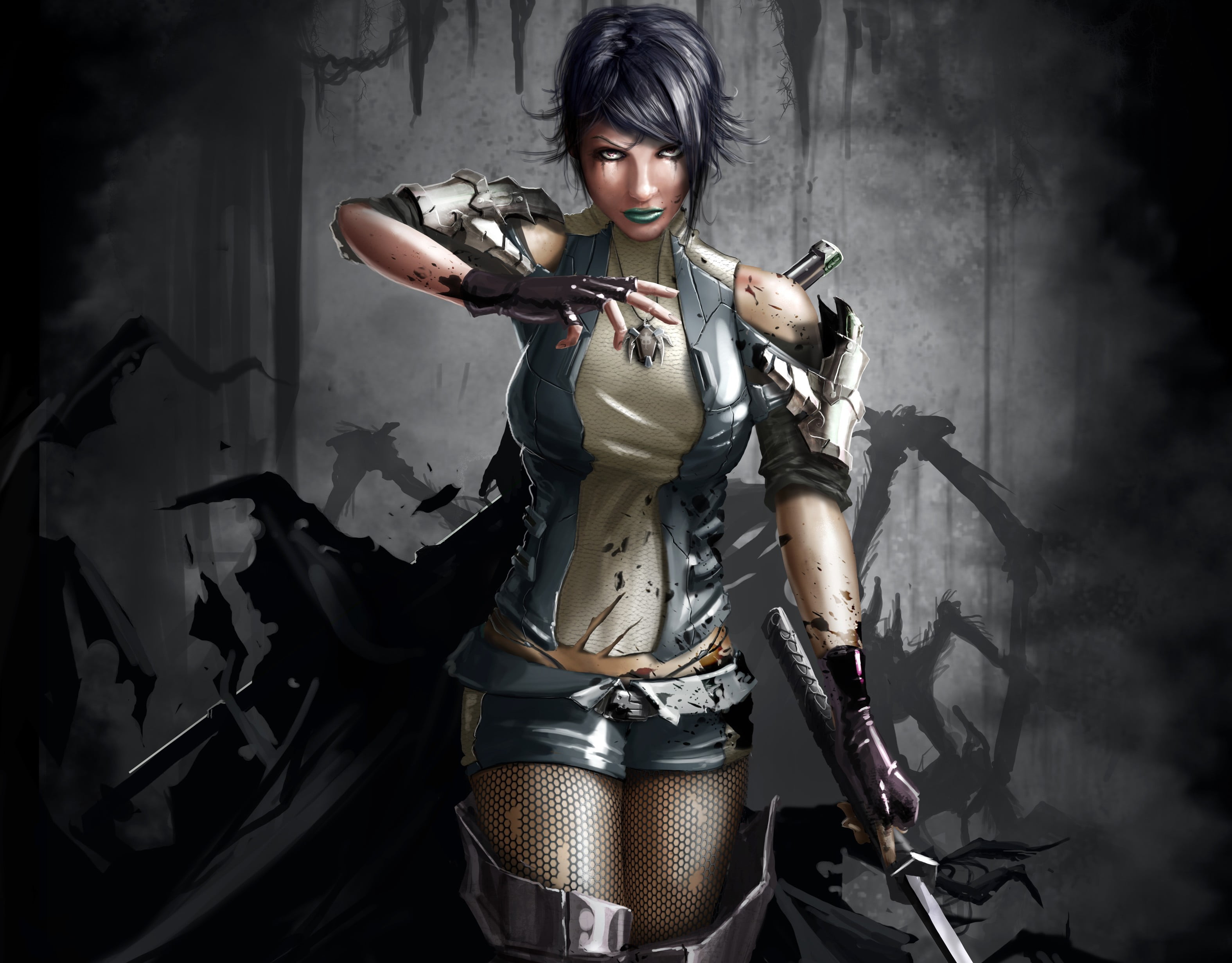 women, one Person, blood, military, young Adult, fantasy, armed Forces, video Game, girl, horror, art, gun, pendant, black Color, war, aggression, desire, HD Wallpaper