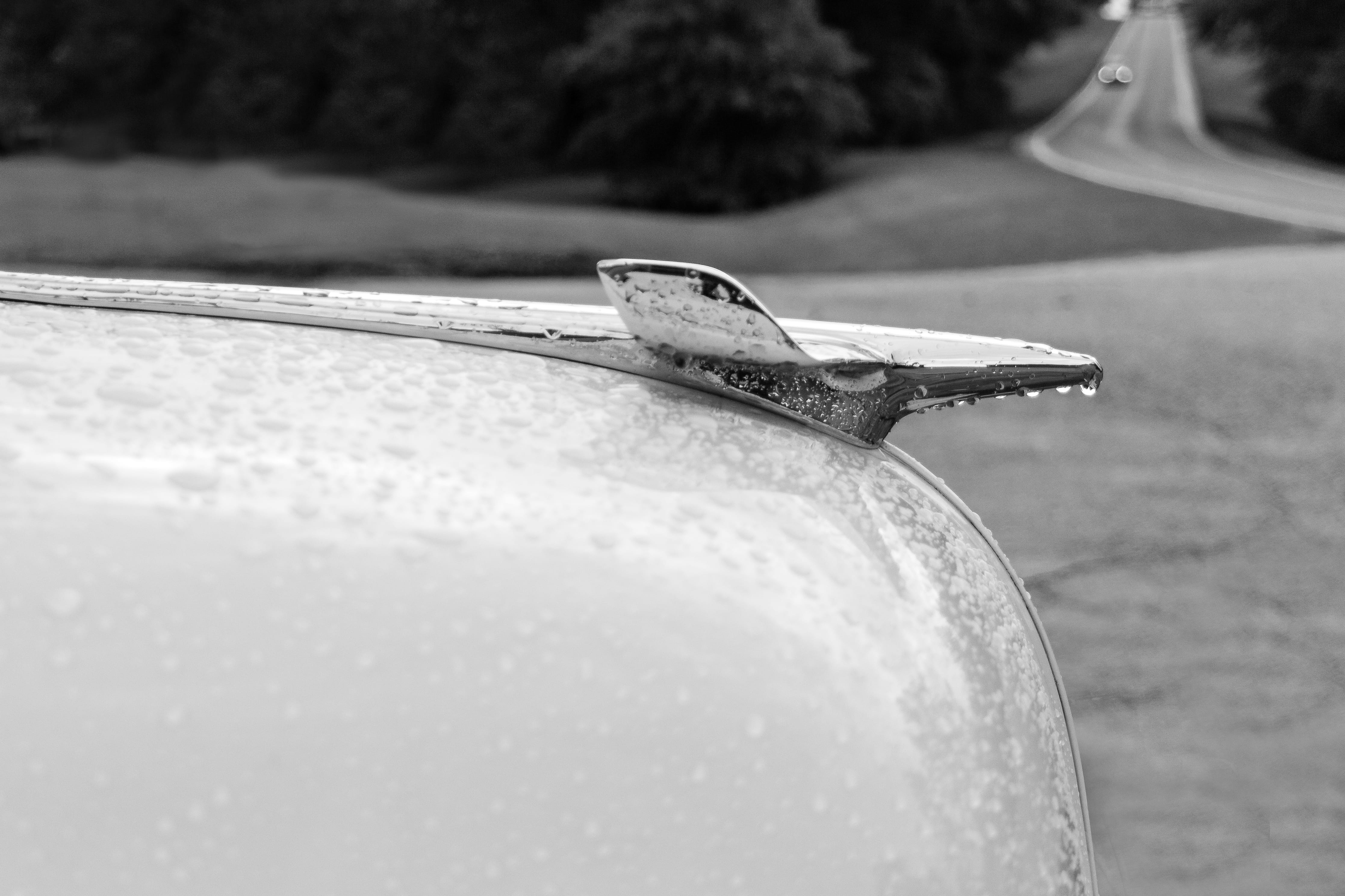 car, rain, chevrolet, outdoors, black and white, nature, music, transportation, book, paper, vehicle, single object, automobile, antique, focus on foreground, HD Wallpaper