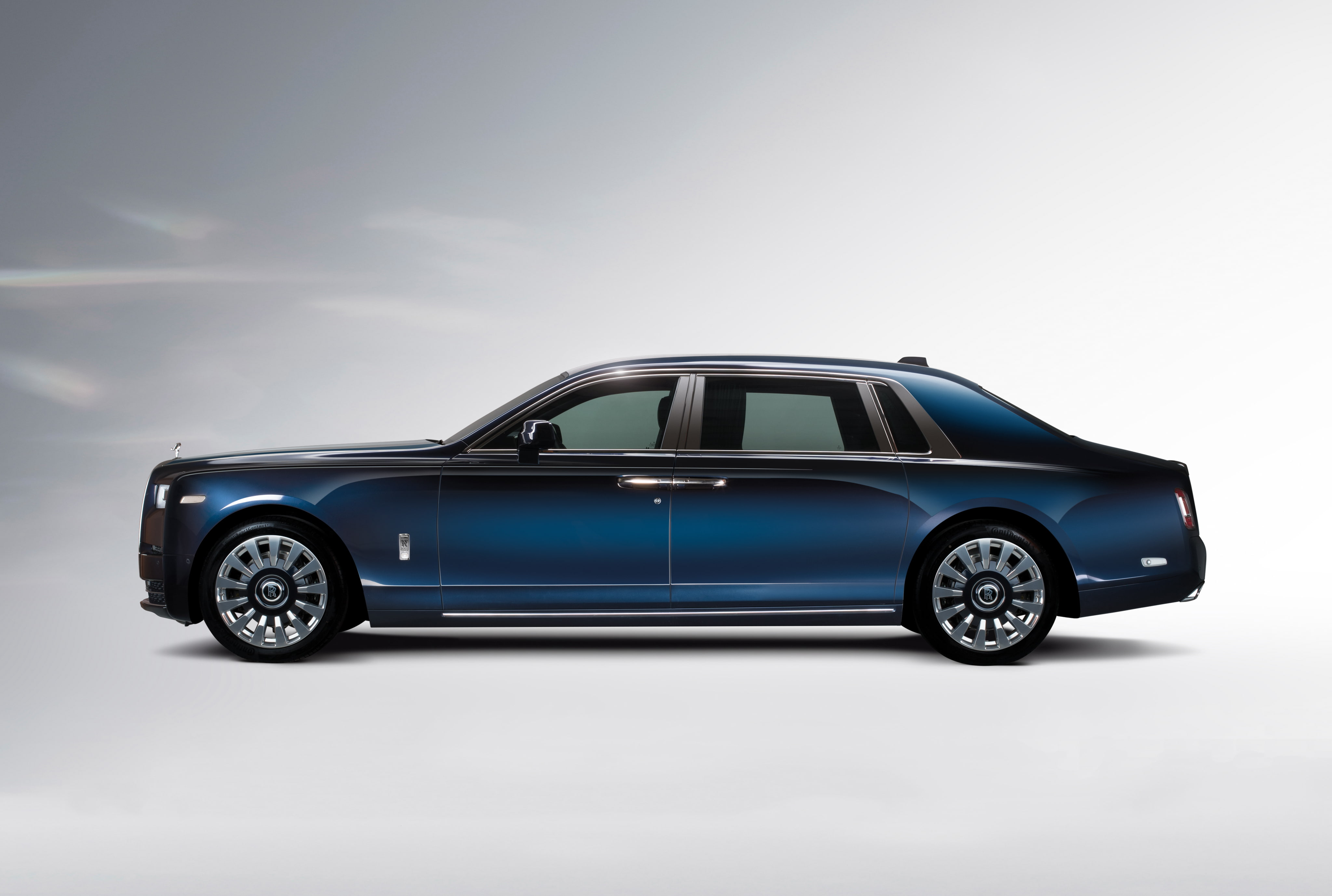 copy space, indoors, side view, A Moment in Time, speed, studio shot, 4K, blue, Rolls-Royce Phantom EWB, motor vehicle, convertible, land vehicle, day, HD Wallpaper